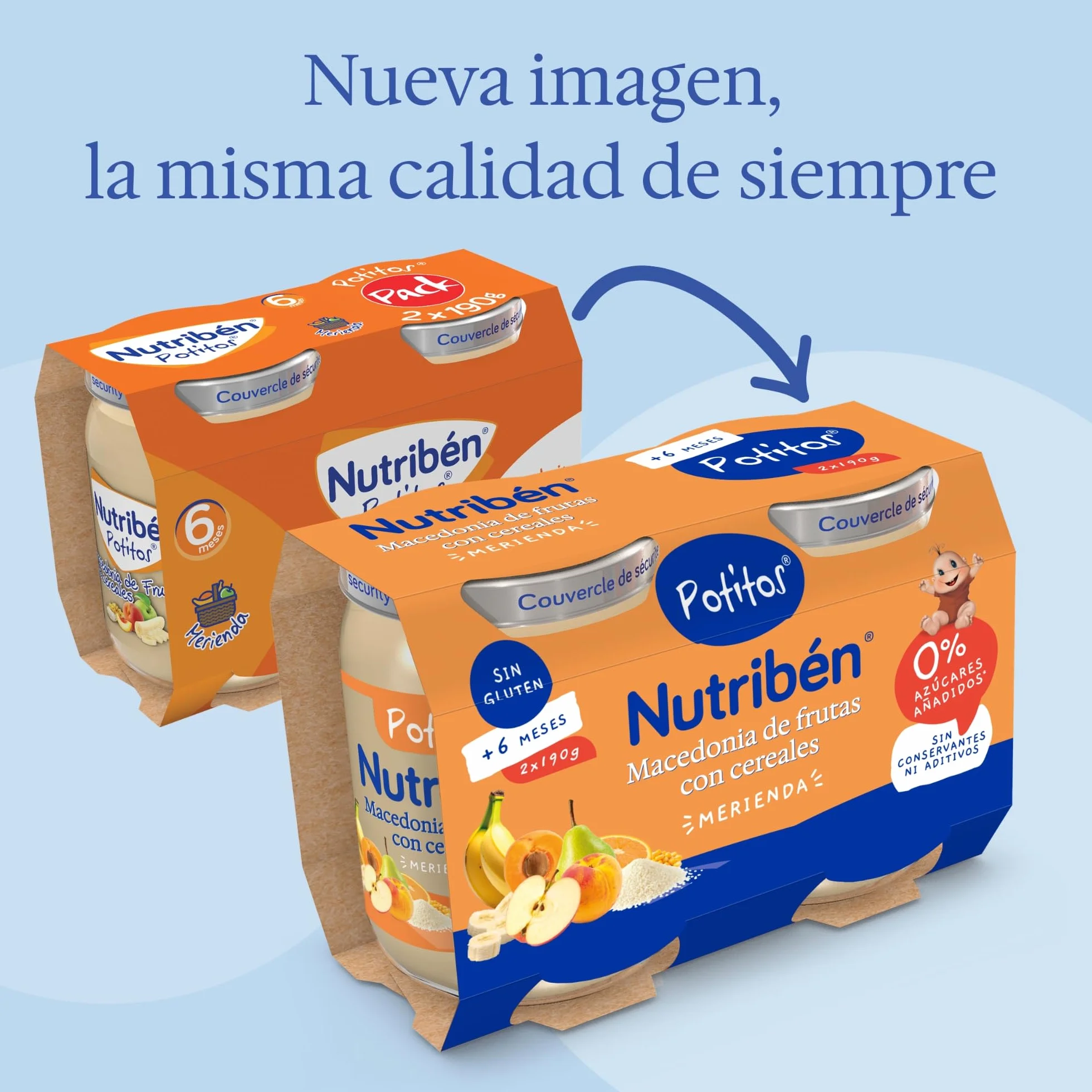 Nutribén Potitos Macedonia de Frutas con Cereales Pack 6 x 190g Bebés 6 Meses Sin Azúcares Añadidos