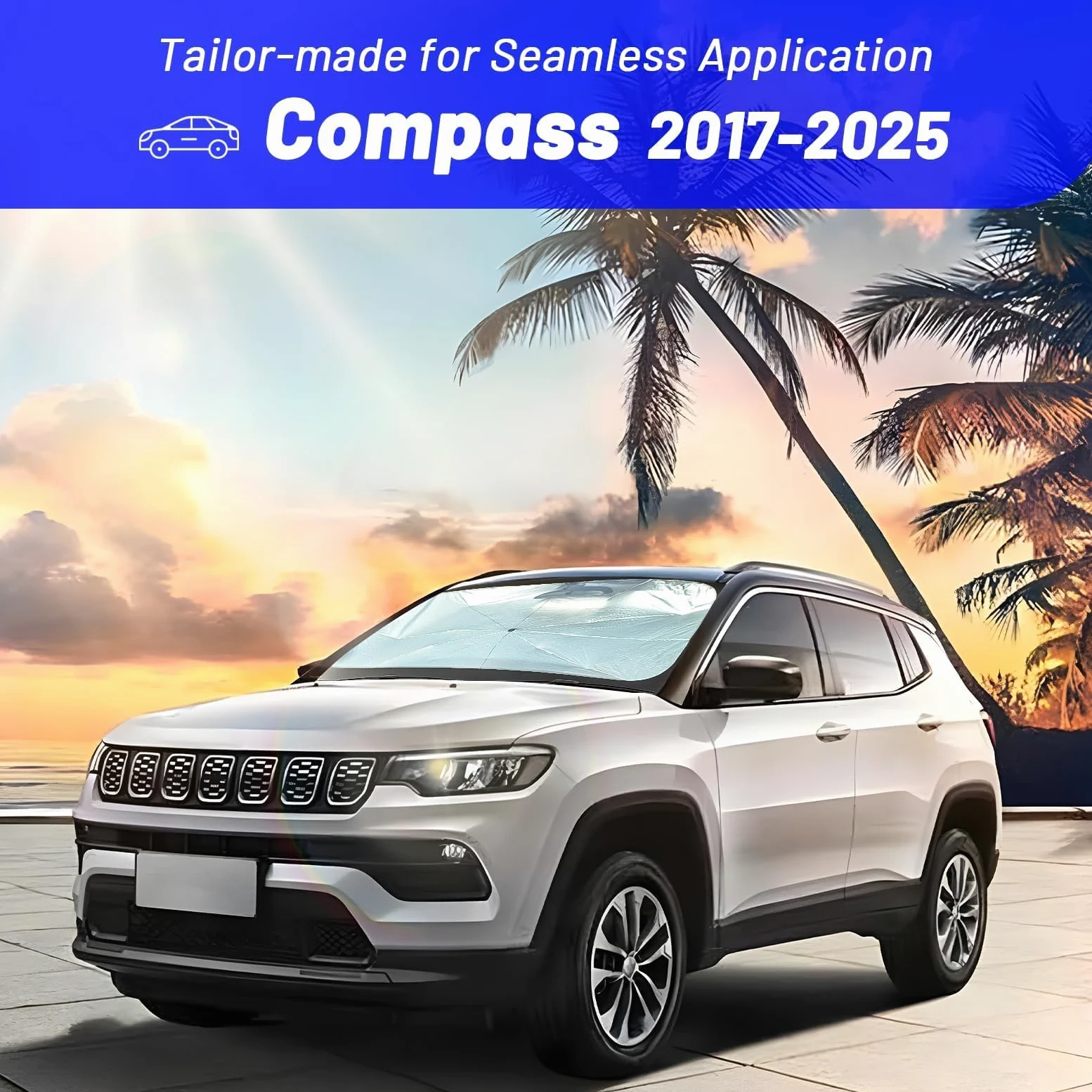 Parasol para parabrisas de Jeep Compass 2017-2025, personalizado para Compass 2017-2022 2023 2024 2025 para parabrisas delantero, parasol de coche para aislamiento térmico