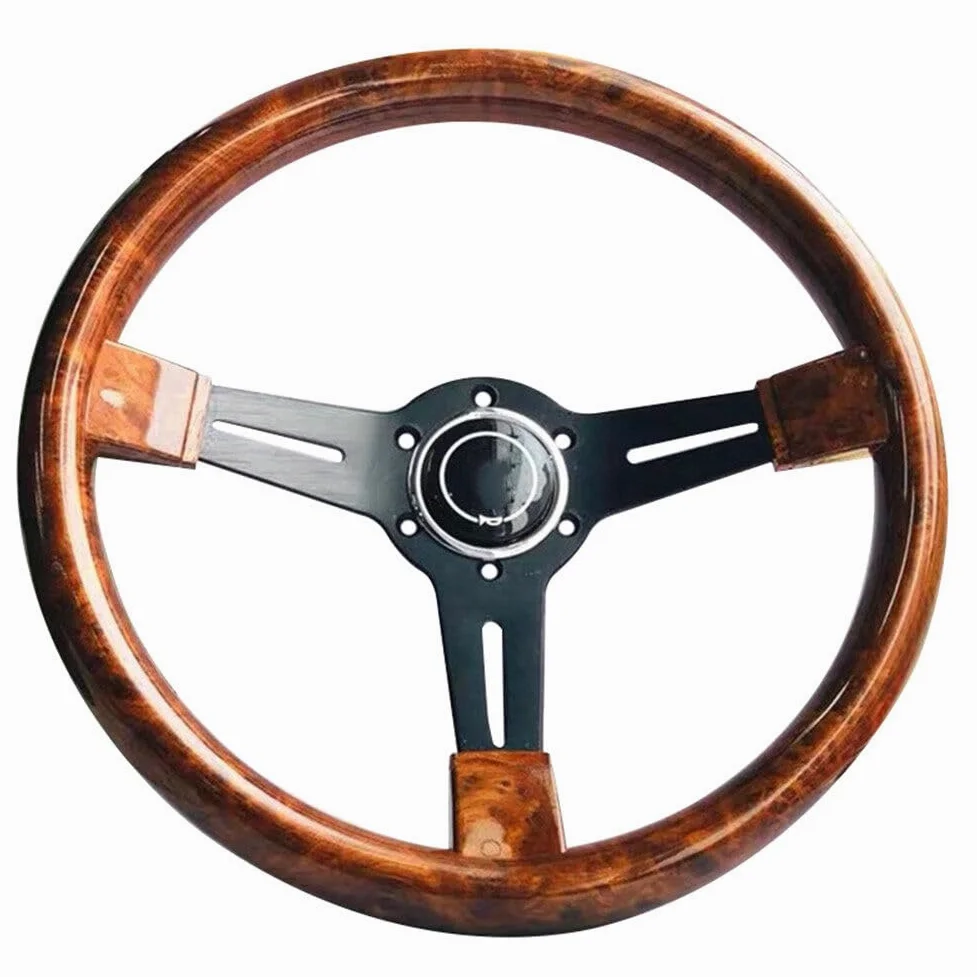 Surakey Volante retro de 14 pulgadas, volante clásico de 350 mm, volante vintage de madera con adaptador de cubo de volante de 6 agujeros, universal retroequipamiento vintage con kit de botón de