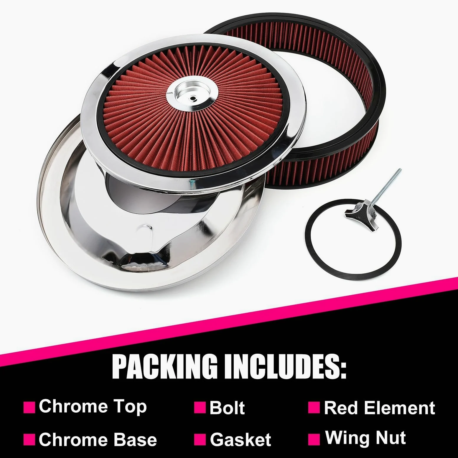 XhuangTech Filtro de admisión de aire redondo de 14 x 3 pulgadas, kit de montaje de filtro de aire de aluminio de alto flujo, rendimiento reutilizable, filtro lavable para motor de automóvil con tapa