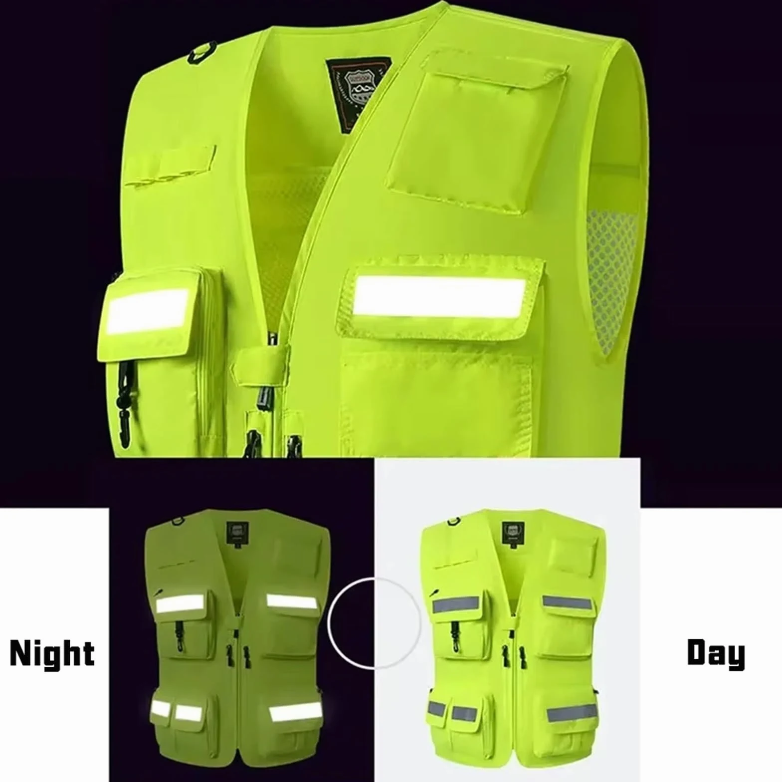Chaleco de Seguridad Reflectante Chaleco de Seguridad for Hombre, Ropa Trabajo, Multibolsillos, fotografía, Senderismo, Pesca, Malla Transpirable, Alta Visibilidad(Color 49,L)