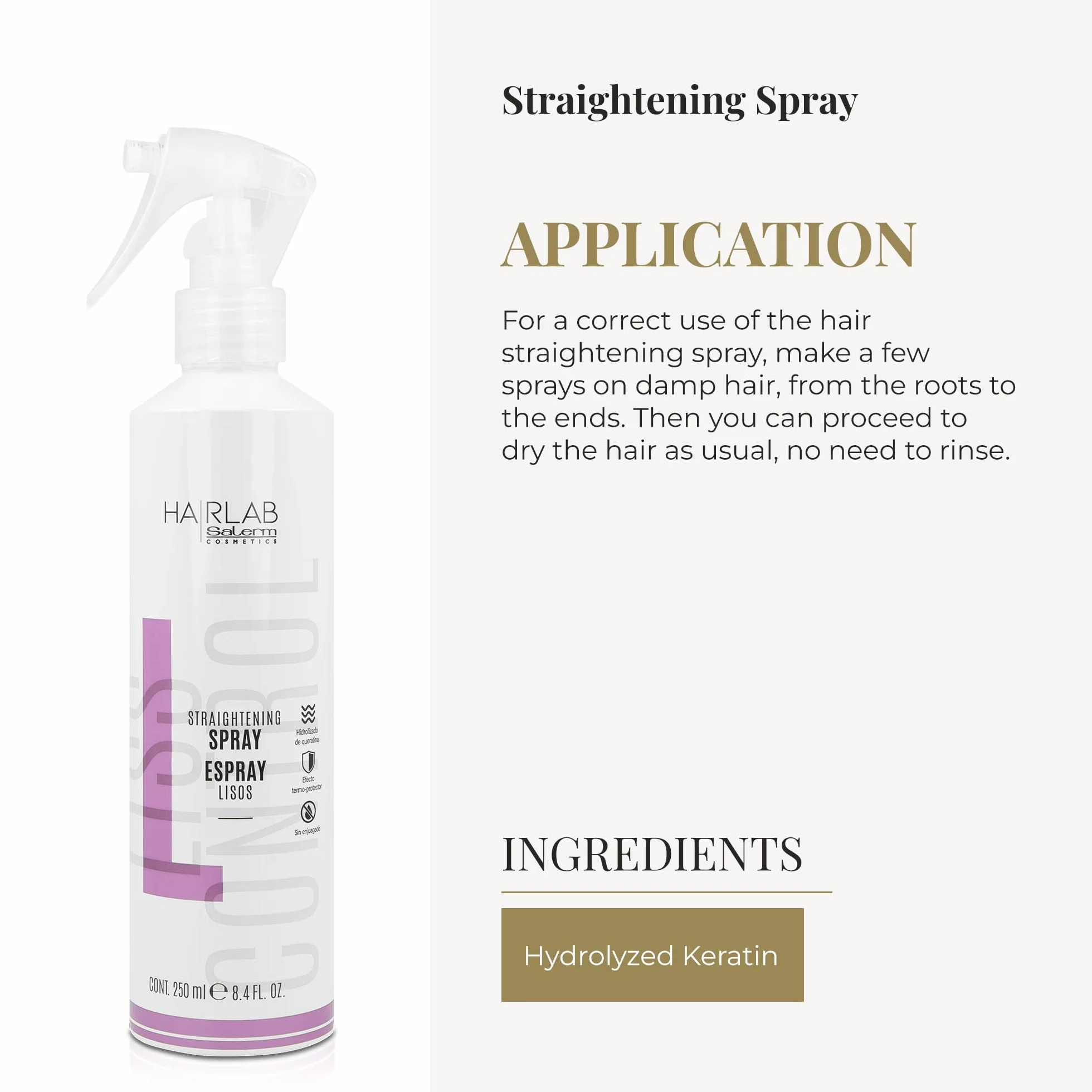 Spray Alisador Pelo SALERM 250 ml con Queratina Hidrolizada Protector Calor Anti Frizz