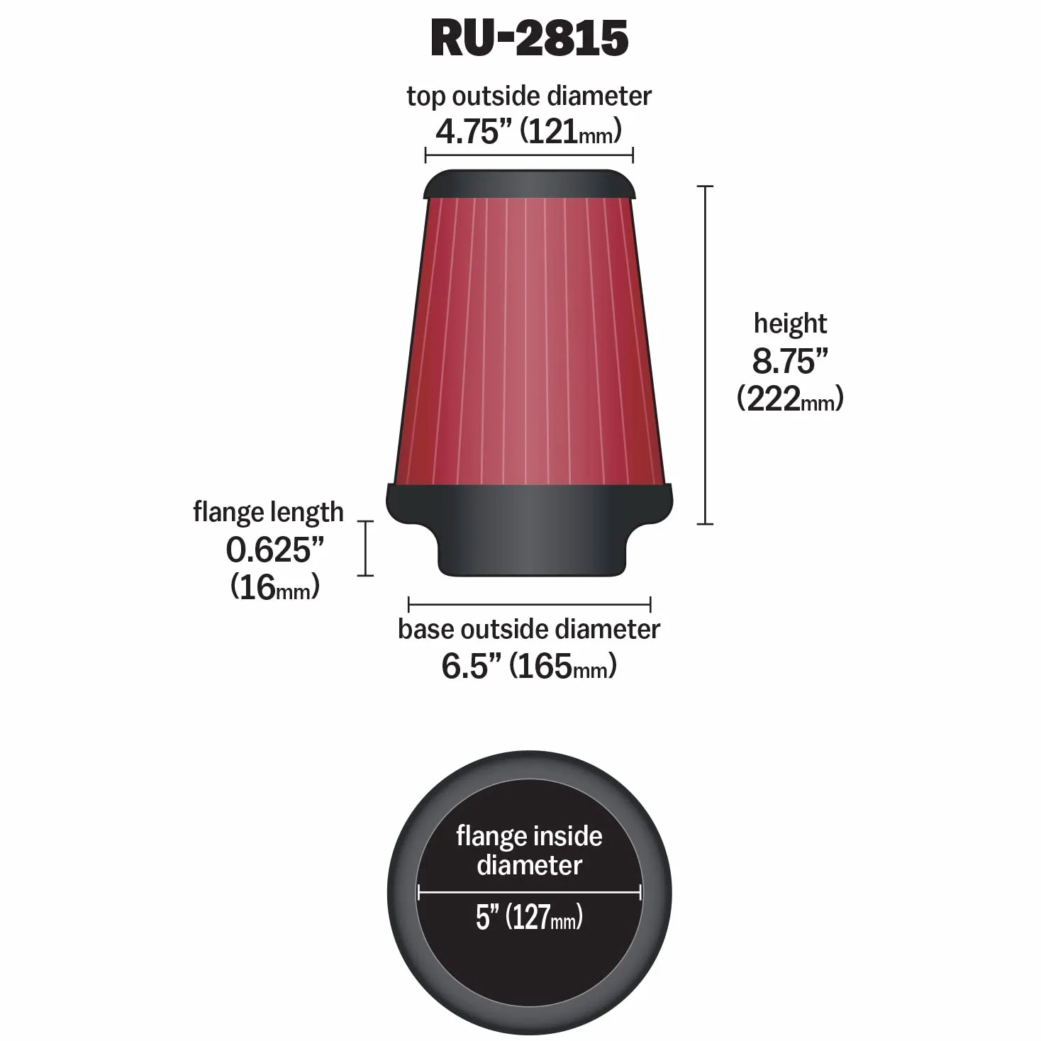 K&N FILTERS RU-2815 Filtro de aire deportivo Filtro de potencia Filtro deportivo de aire Filtro de aire de alto flujo