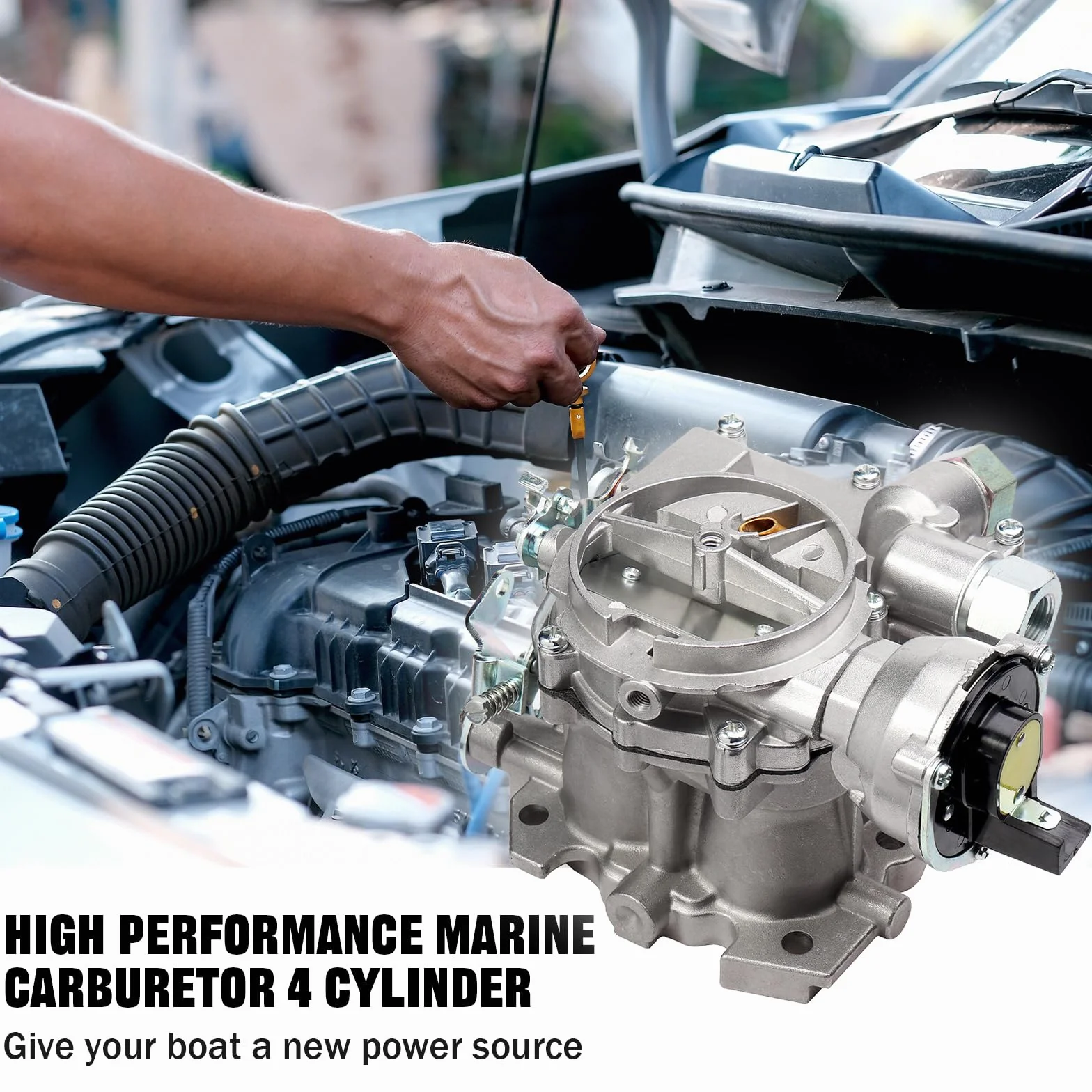 Carburador para motores Mercruiser 3.0 2.5L 4CYL de 2 barriles Marine Mercry Mercarb con estrangulador eléctrico y juntas de chorros de enlace corto largo, reemplaza 3310-864940A01, el patrón de perno