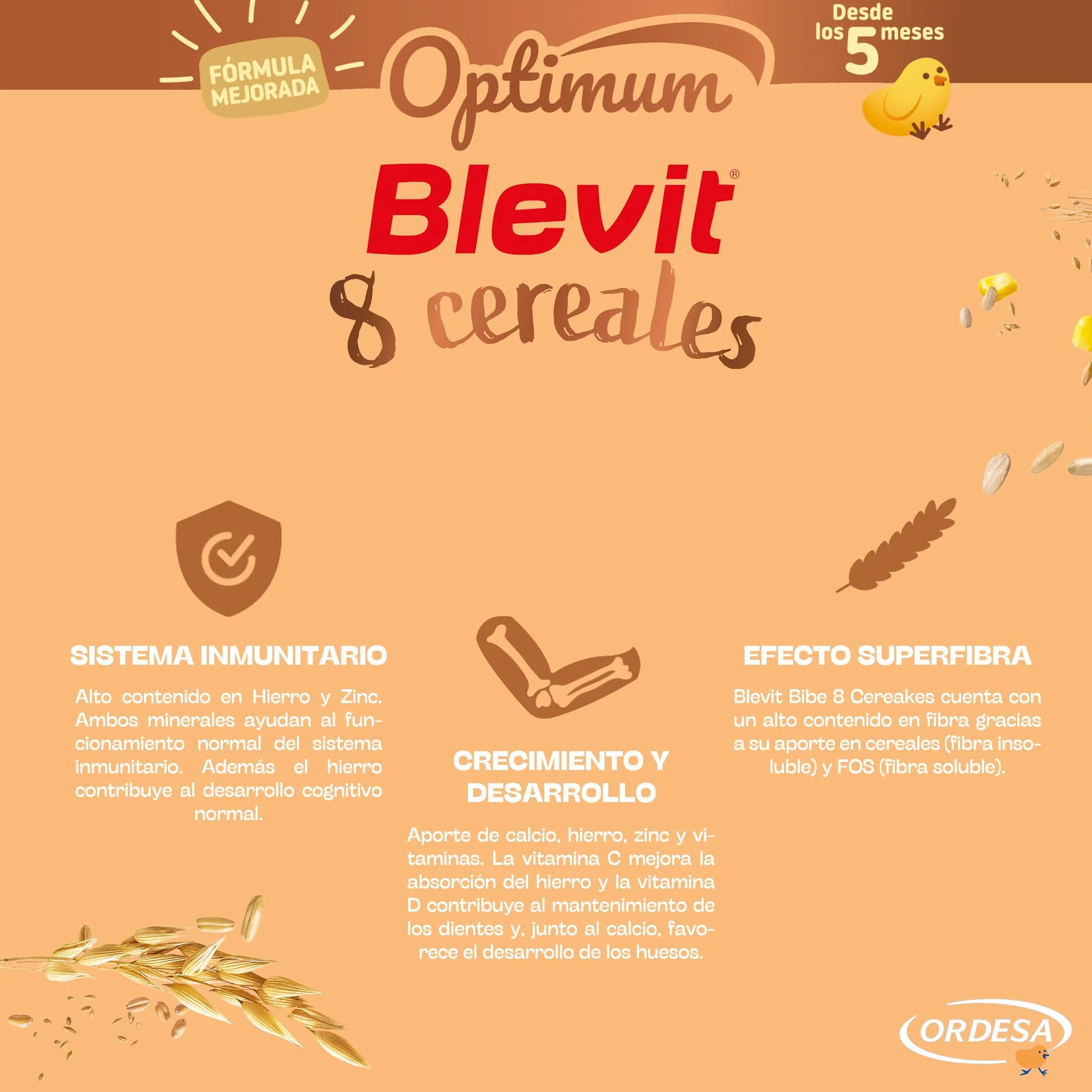 Blevit Optimum 8 Cereales 250g Papilla Bebé 5 meses 92% Cereales Vitaminas Minerales Fibra