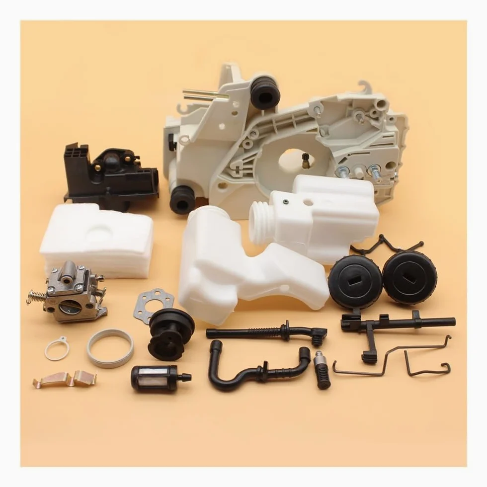 Cárter, Carcasa del Motor, carburador, Filtro de Combustible, Kit Aceite Compatible con MS180, MS170, 018, 017, Motosierra Gasolina, Piezas plástico