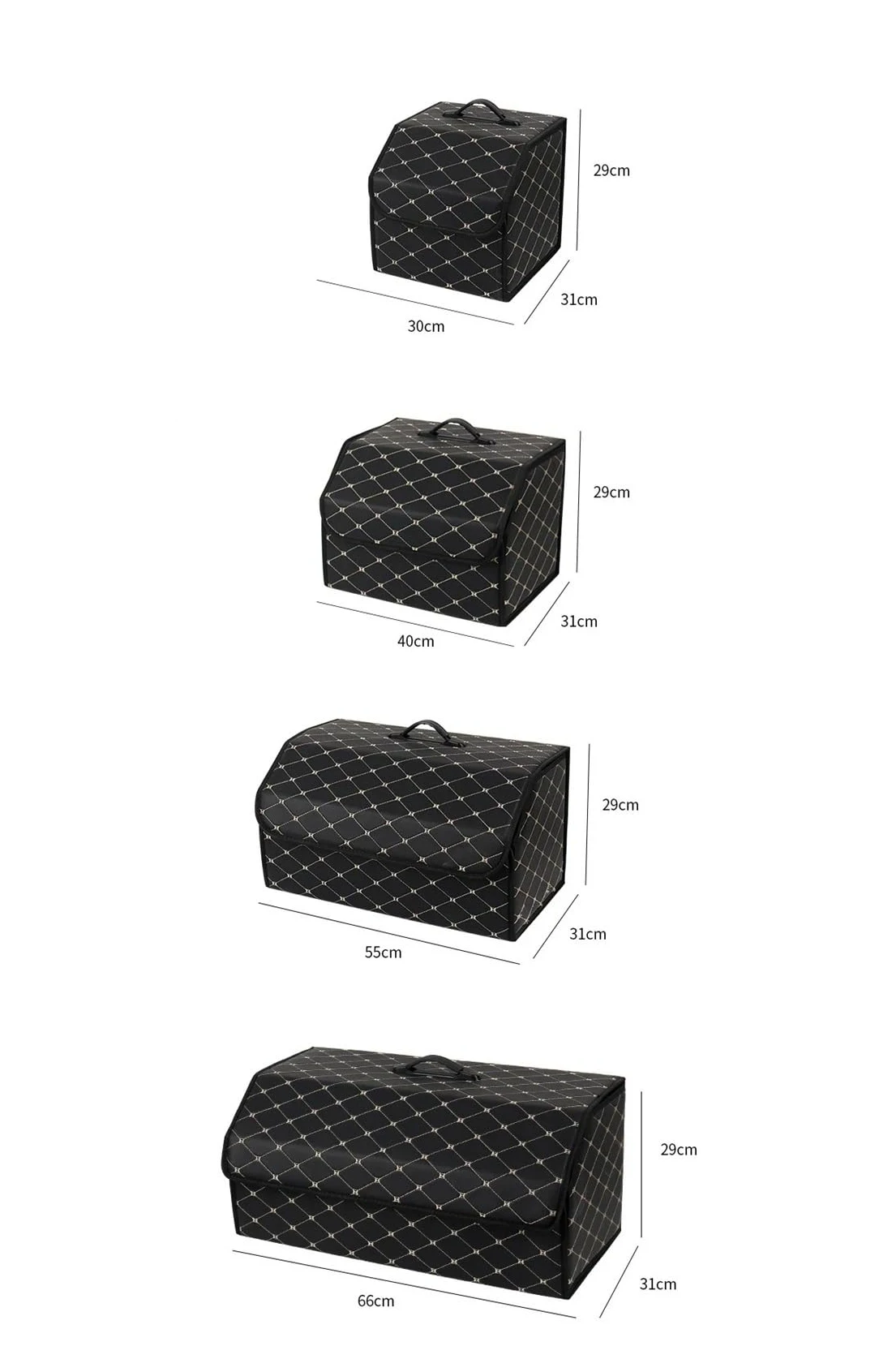 Organizador de Maletero de Coche de Cuero Premium con Asas - Caja de Almacenamiento Plegable Grande for SUV y sedanes - Organizador Multiusos for Accesorios y Herramientas de Coche (Negro)(40CM)