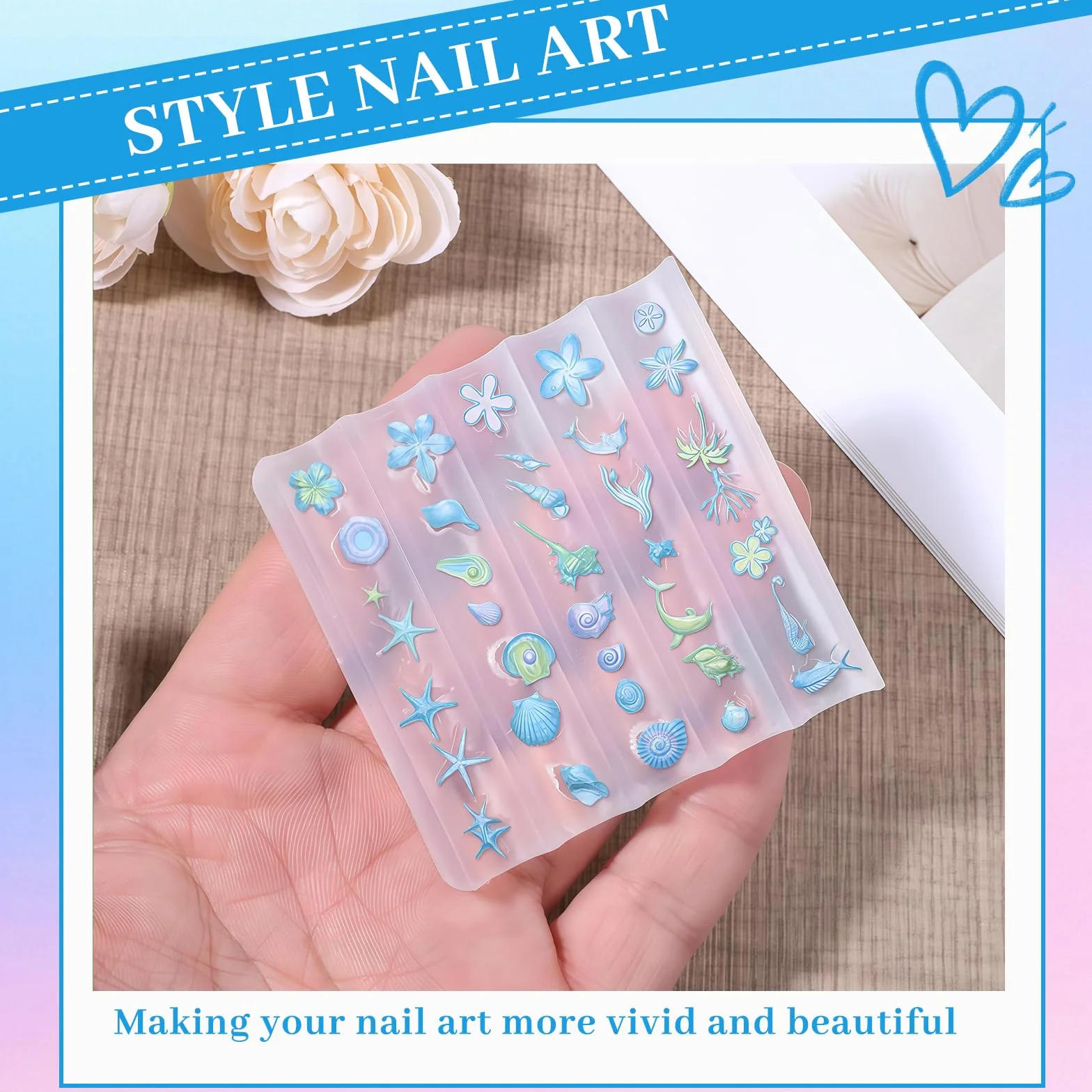 3D Gel Nail Art Mold Set Verano Mar & Conchas DIY Accesorios Uñas Flexible Transparente