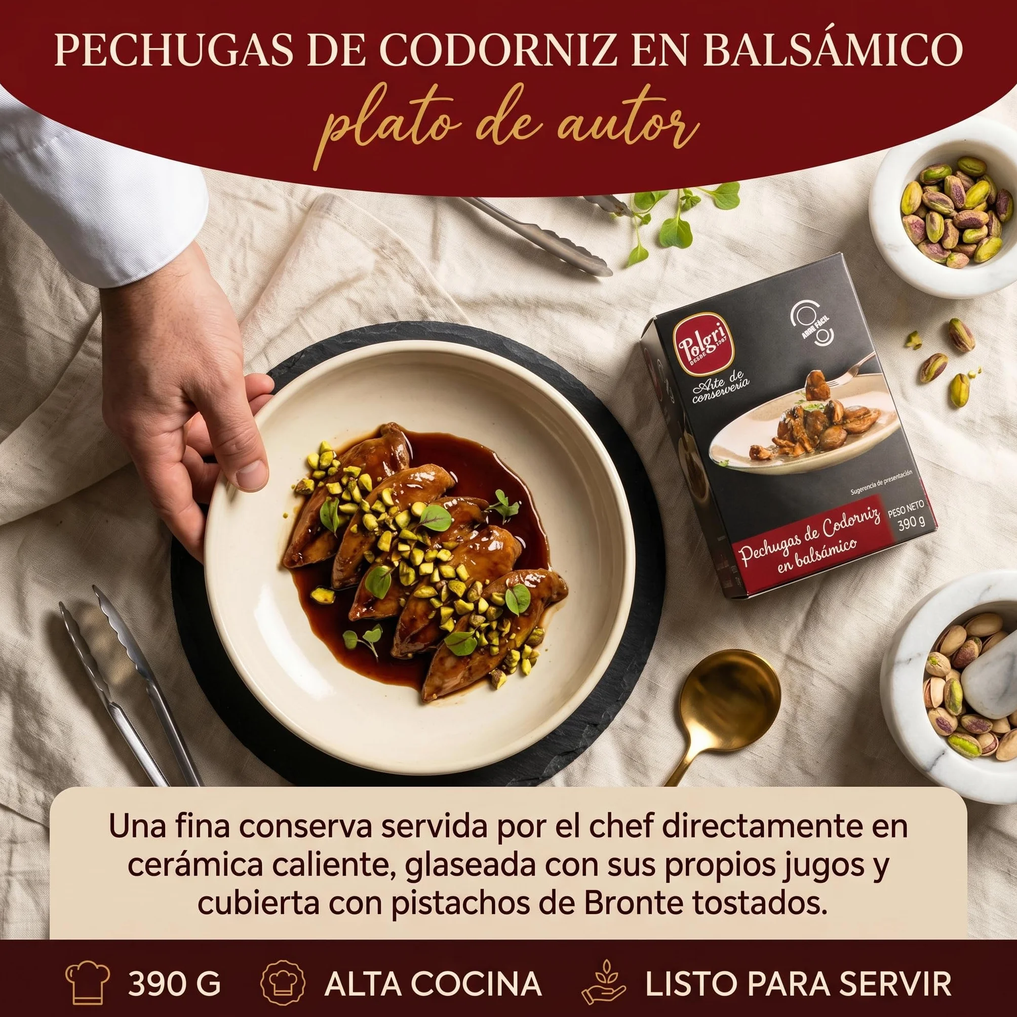 POLGRI Pechugas de Codorniz en Escabeche Balsamico Conserva Gourmet 390 g x 3 latas