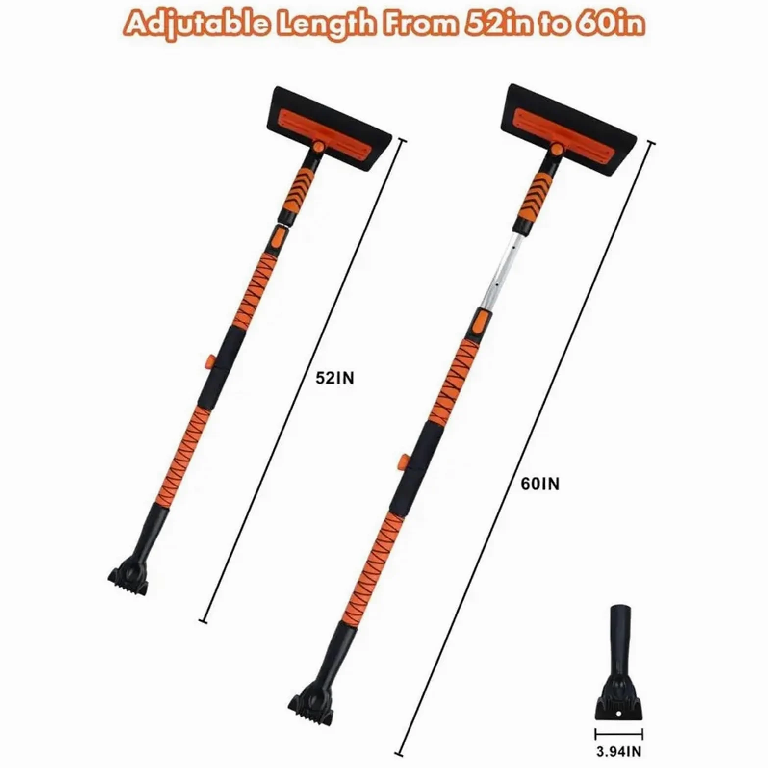 Escoba de nieve extensible de 60 pulgadas y raspador de hielo para coche, cepillo de nieve flexible con cabezal de espuma de 12.2 pulgadas para quitar la nieve del parabrisas de coche, camión, SUV