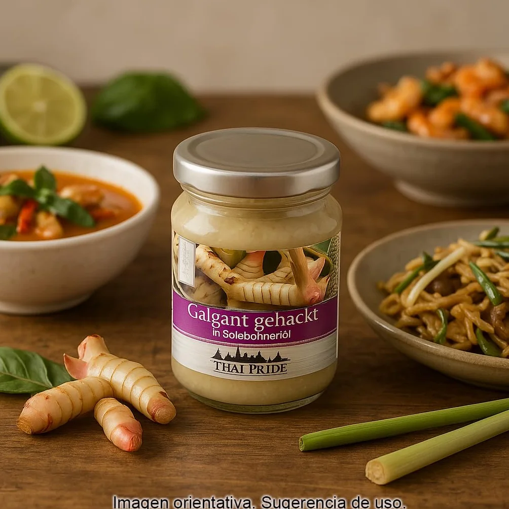 Pasta de galangal picado 175 g en frasco de cristal para cocina tailandesa