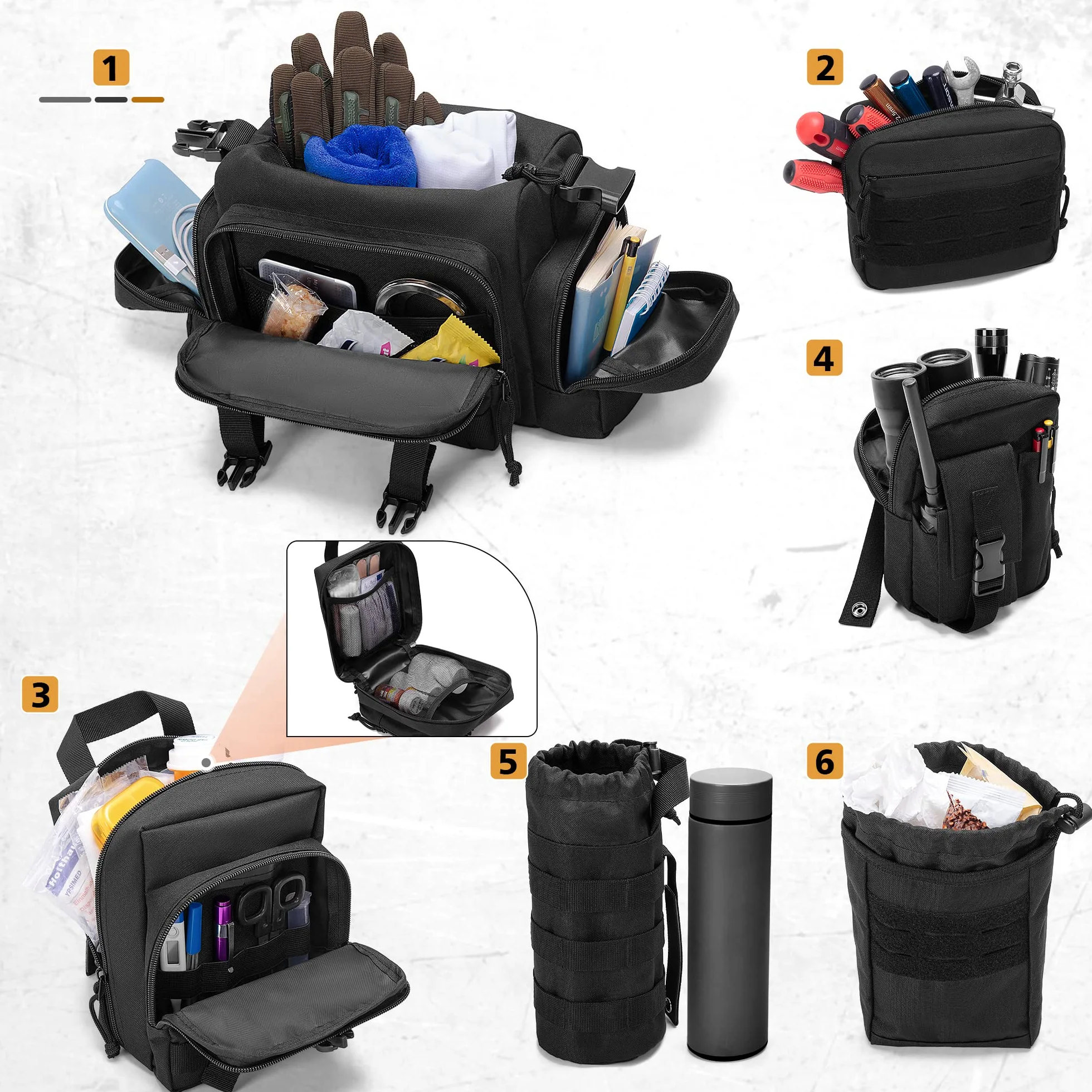 HODRANT Paquete de 6 organizadores tácticos para respaldo de asiento de coche, bolsa de almacenamiento universal para panel de vehículo con 6 bolsas Molle desmontables para camión, camioneta, SUV,
