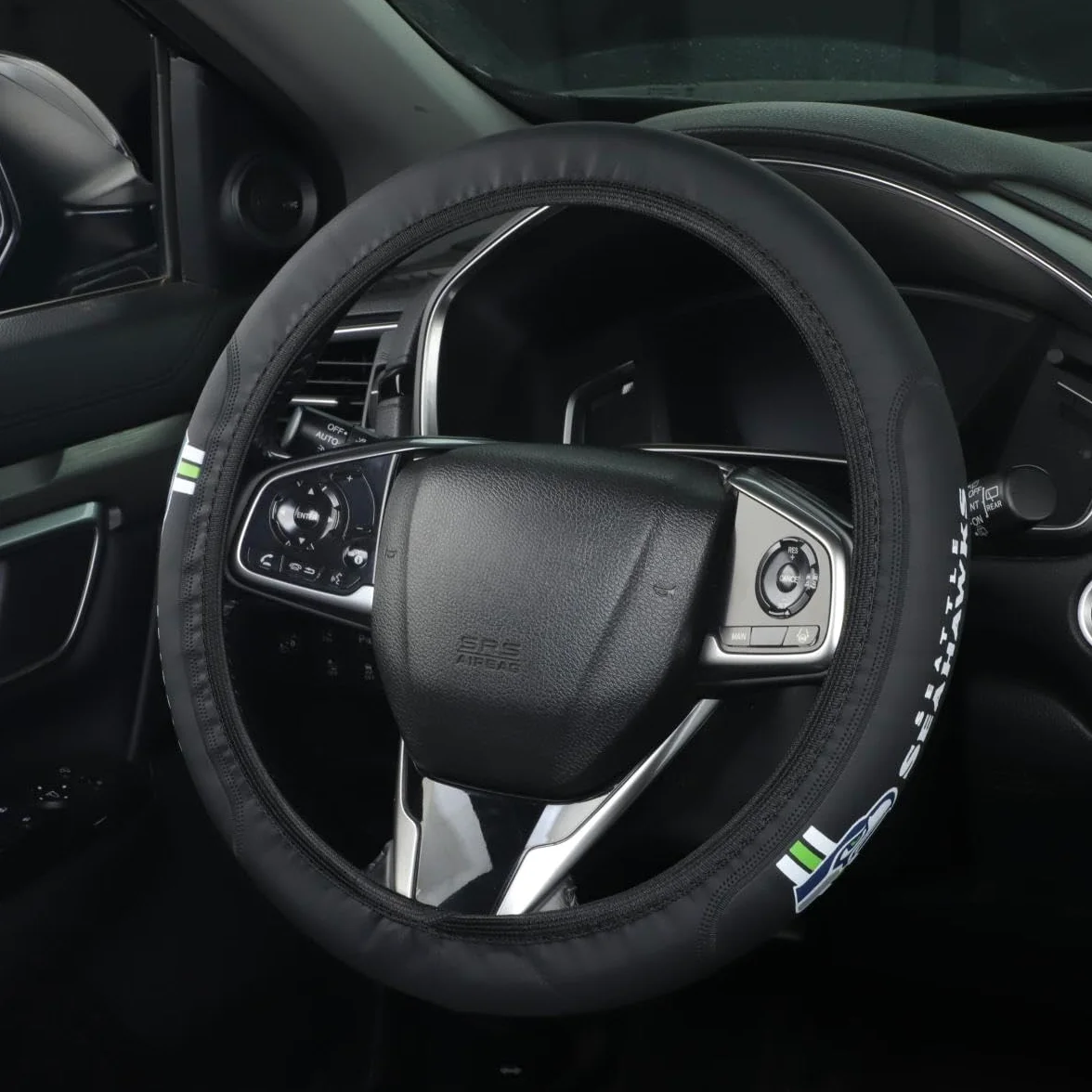 Funda para volante de automóvil Seahawks Sports Fans de 14 a 15 pulgadas, de cuero, apta para la mayoría de coches, SUV, camiones (SWC-BHY)