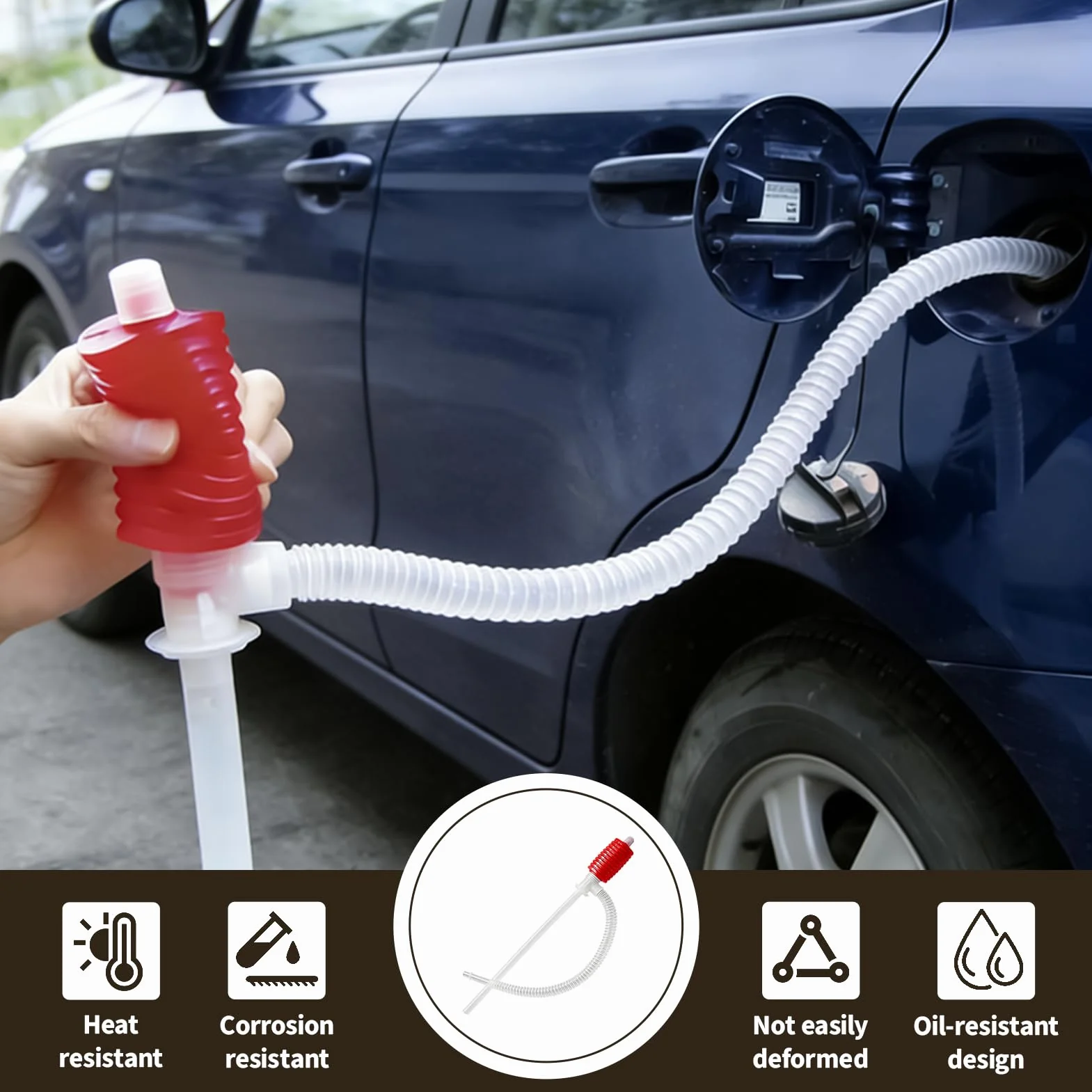 Bomba de Sifón Manual, Bomba Manual para Líquidos de Trasvase, Extractor de Combustible, Diesel, Agua, Aceite y Solventes, Sifón Manual para Transferencia de Combustible, Ideal para Coche, Moto