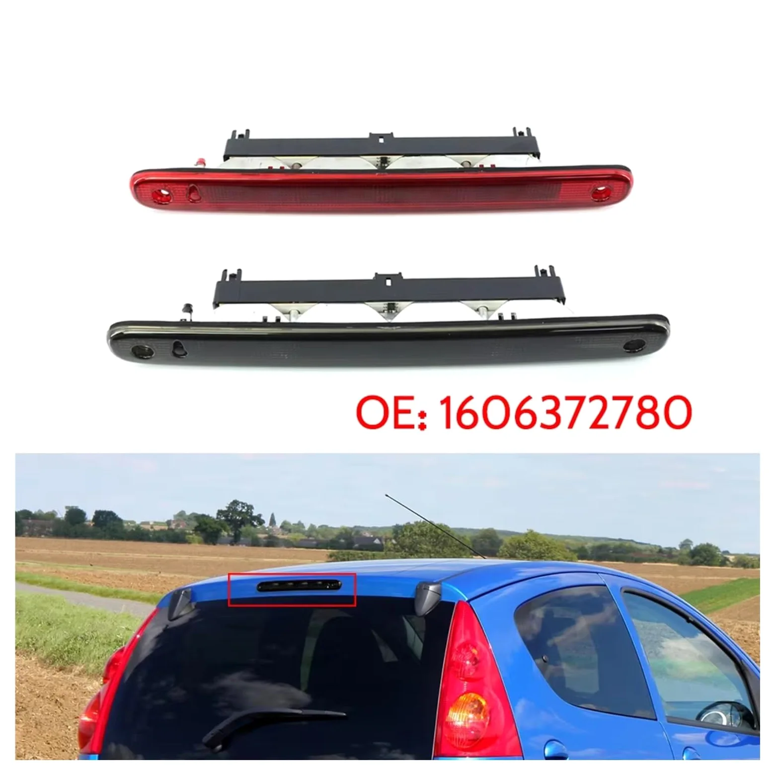 Tercera Luz Stop Compatible Con Peugeot 107 2005-2014 Tercera Freno Trasera Luz Montaje Para Alto Roja Accesorios Para Coche 1606372780(Red)
