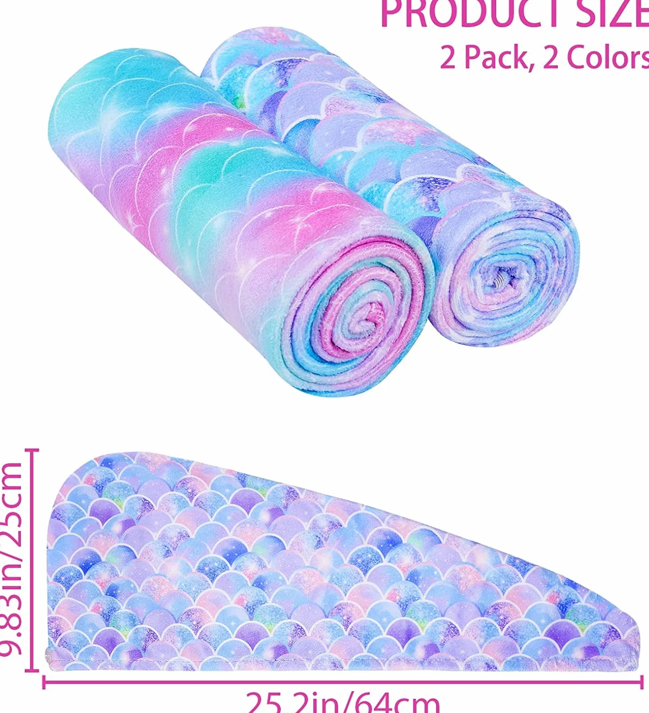 Toallas Envolventes de Microfibra para el Cabello, Paquete de 2, Secado Rápido, Elástica con Botón, Súper Absorbente