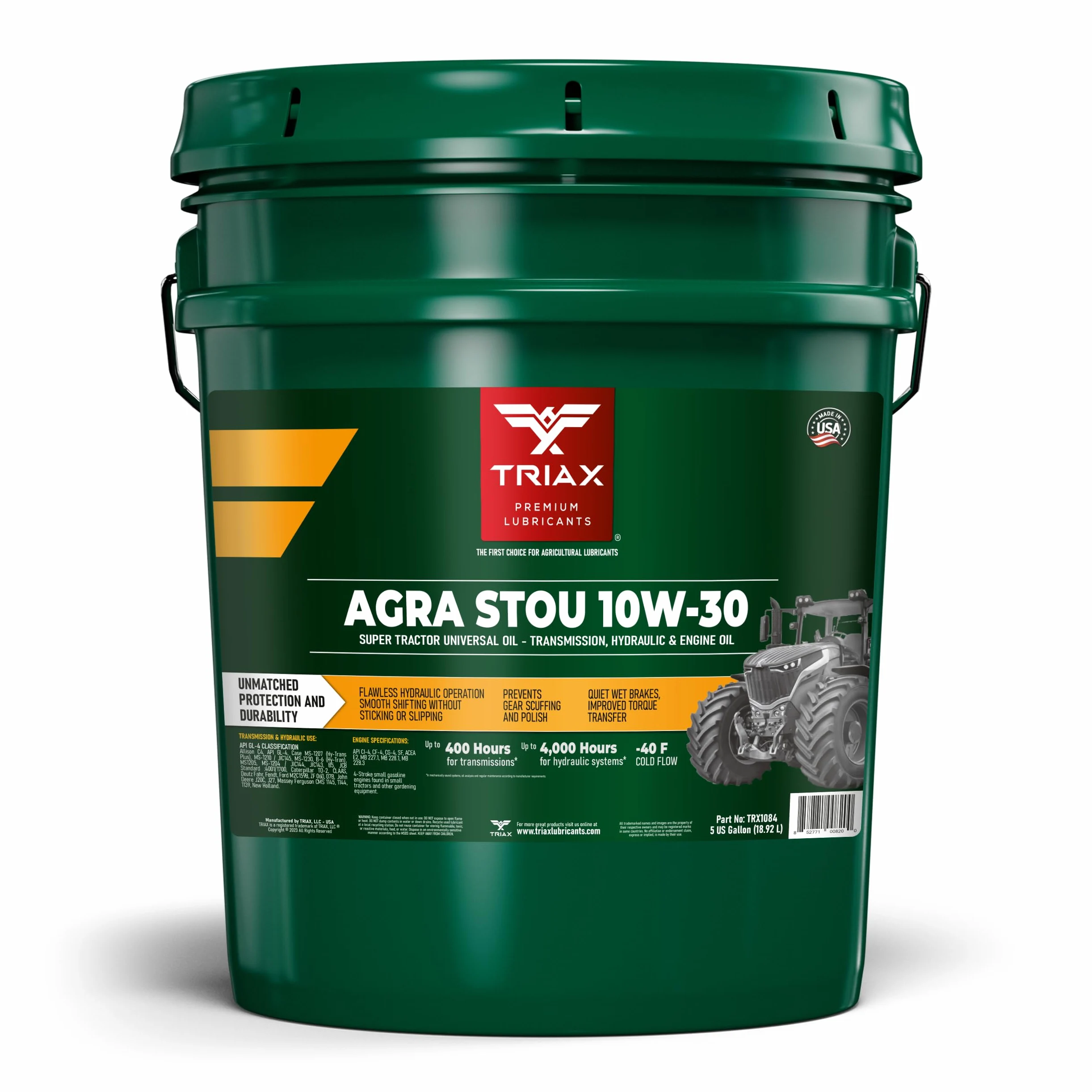 TRIAX Agra STOU Super Tractor 10W-30 Aceite Universal para transmisión, sistemas hidráulicos, motores y frenos húmedos (Cubo de 5 galones)