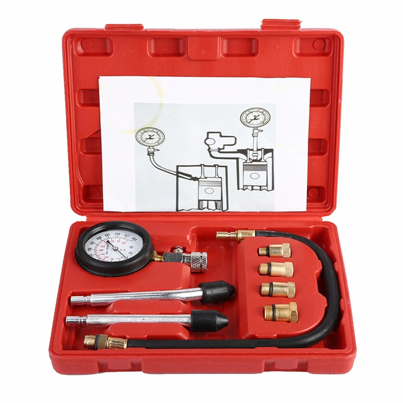 Kit de comprobador de compresión de motor, kit de prueba de presión de combustible, kit de medidor de comprobador de compresión de motor de gasolina, kit de prueba automotriz de cilindros de motor d