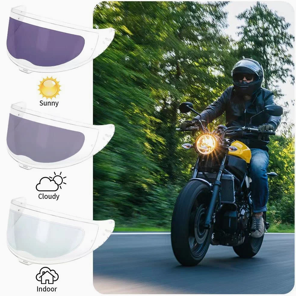 Película fotocromática antivaho para visera de casco, película de transición de tinte automático para visera de casco de motocicleta, 272 x 91 mm | De transparente a tintado para montar en todas las estaciones, en días soleados, fríos o nublados (oscuro)