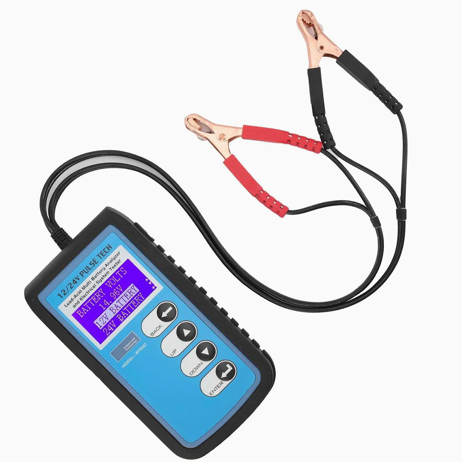 Comprobador de batería BT500, comprobador de batería de Coche de 12 V/24 V, analizador de batería automático con retroiluminación LED LCD para baterías estándar CCA DIN IEC EN