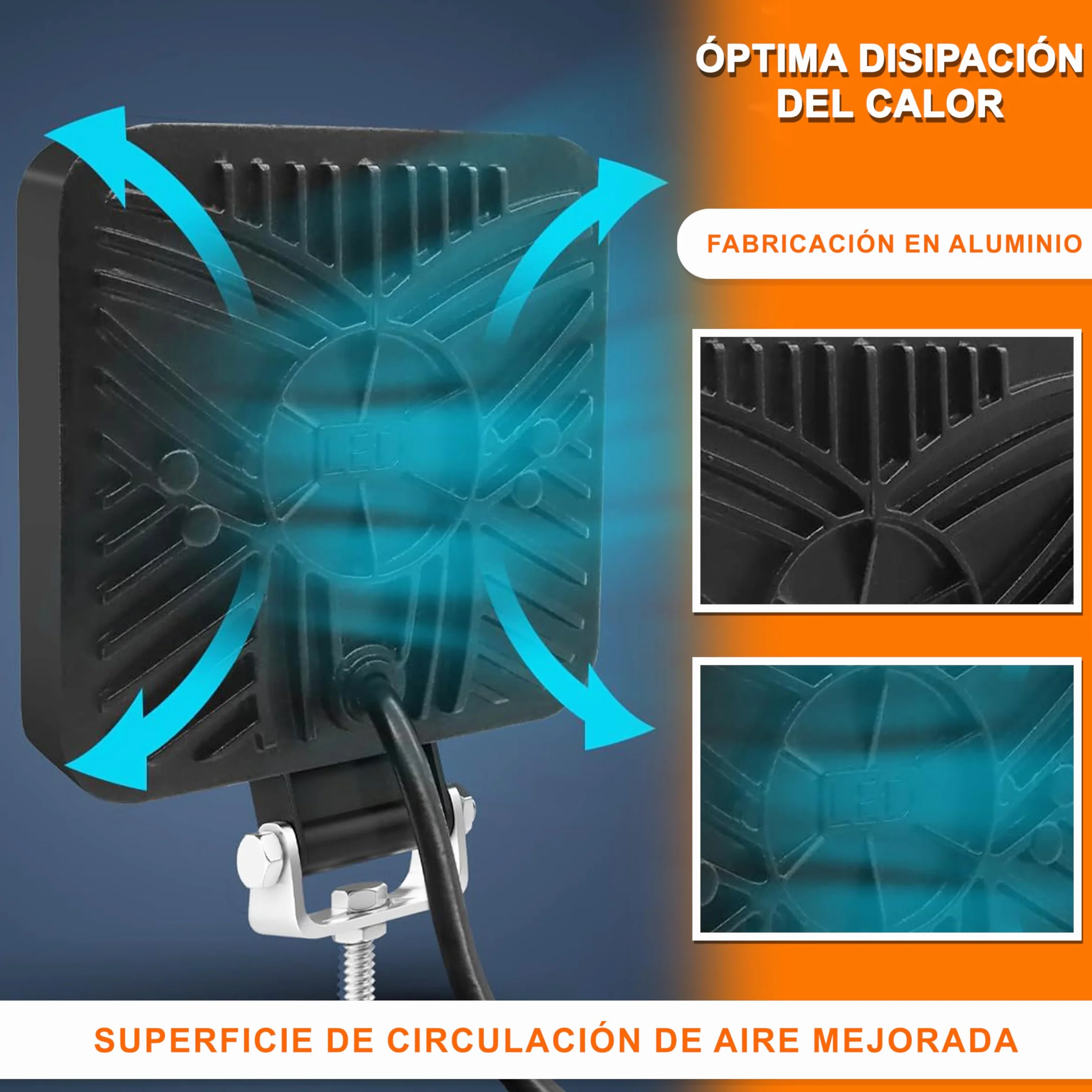 Foco led 12v 2 uds aluminio abs 29 led 6500K 8.4 cm 3.34" IP65 120% maxima luminosidad faros tractor 4x4 largo alcance