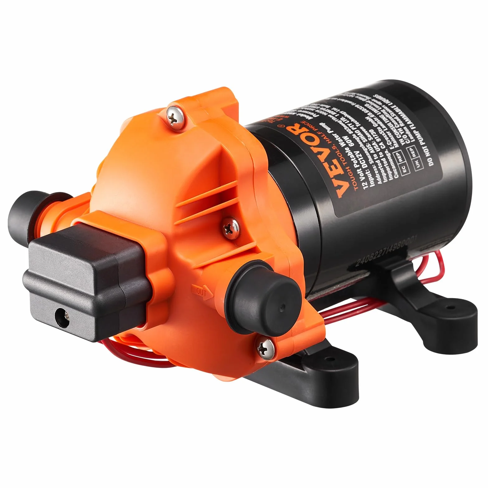 VEVOR Bomba de Diafragma 12 V 6,81 L/min Bomba de Agua de 3 Cámaras con Interruptor de Presión Automático Ajustable de 40 a 100 PSI, 60 PSI, Puerto MNPT de 12,7 mm para Camión de Comida, Autocaravana