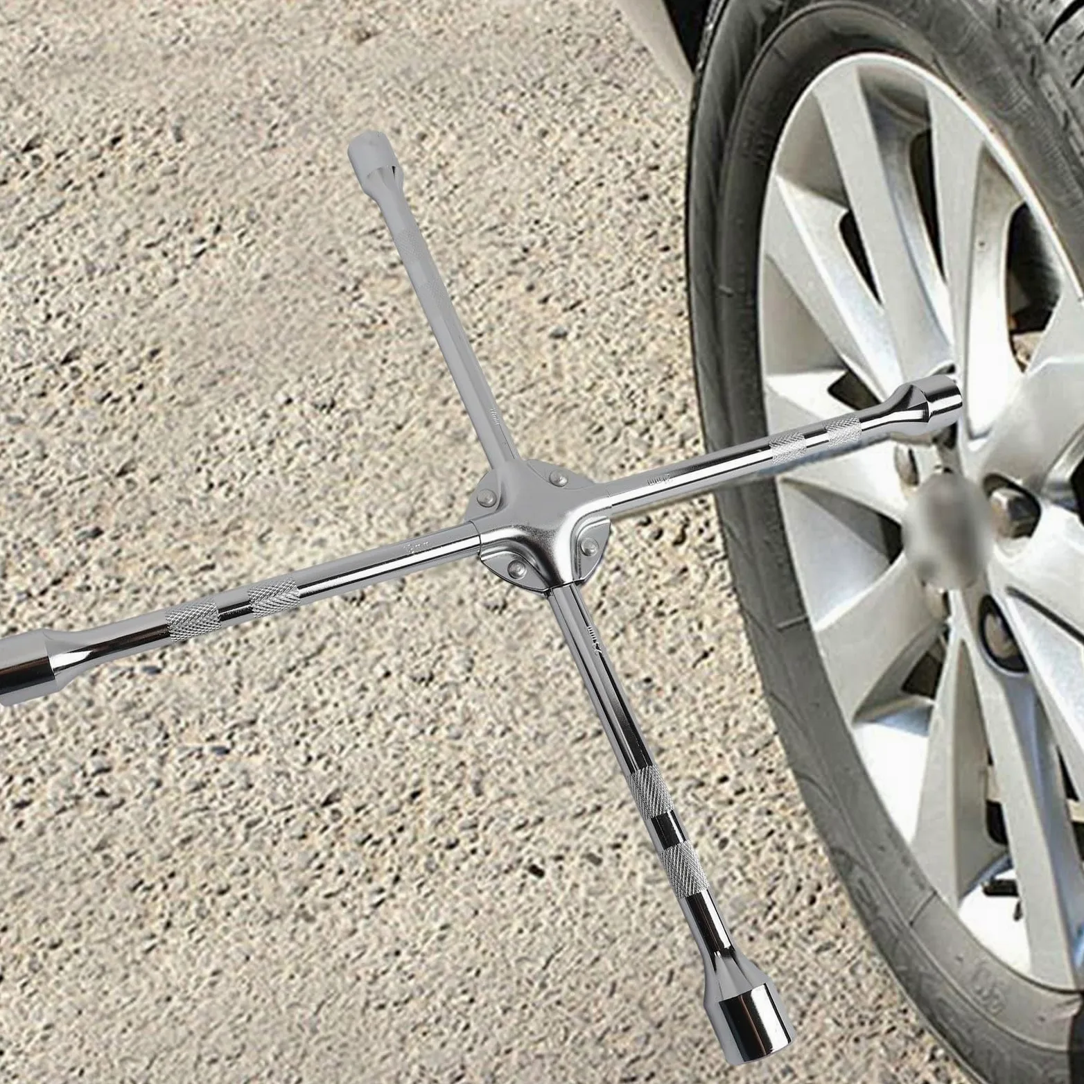 Llave de tuerca de cuatro vías, llave de vaso cruzado de 20 pulgadas con cabezales de 17/19/21/23 mm, acero resistente para cambio de tuerca de rueda de coche verde (20 pulgadas)