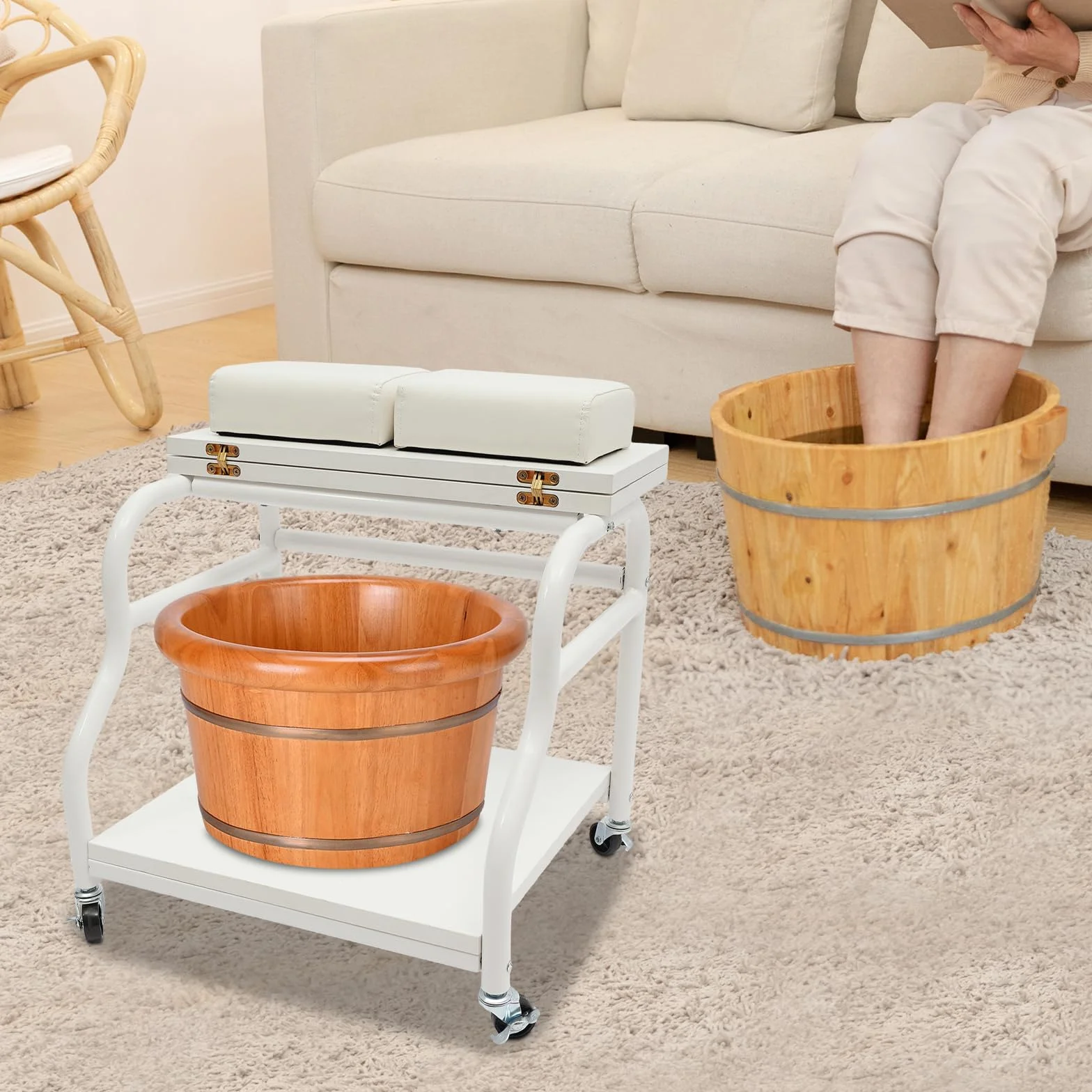 Carrito para baño de pies con 4 ruedas universales, tapa plegable, pedicura accesorio salón