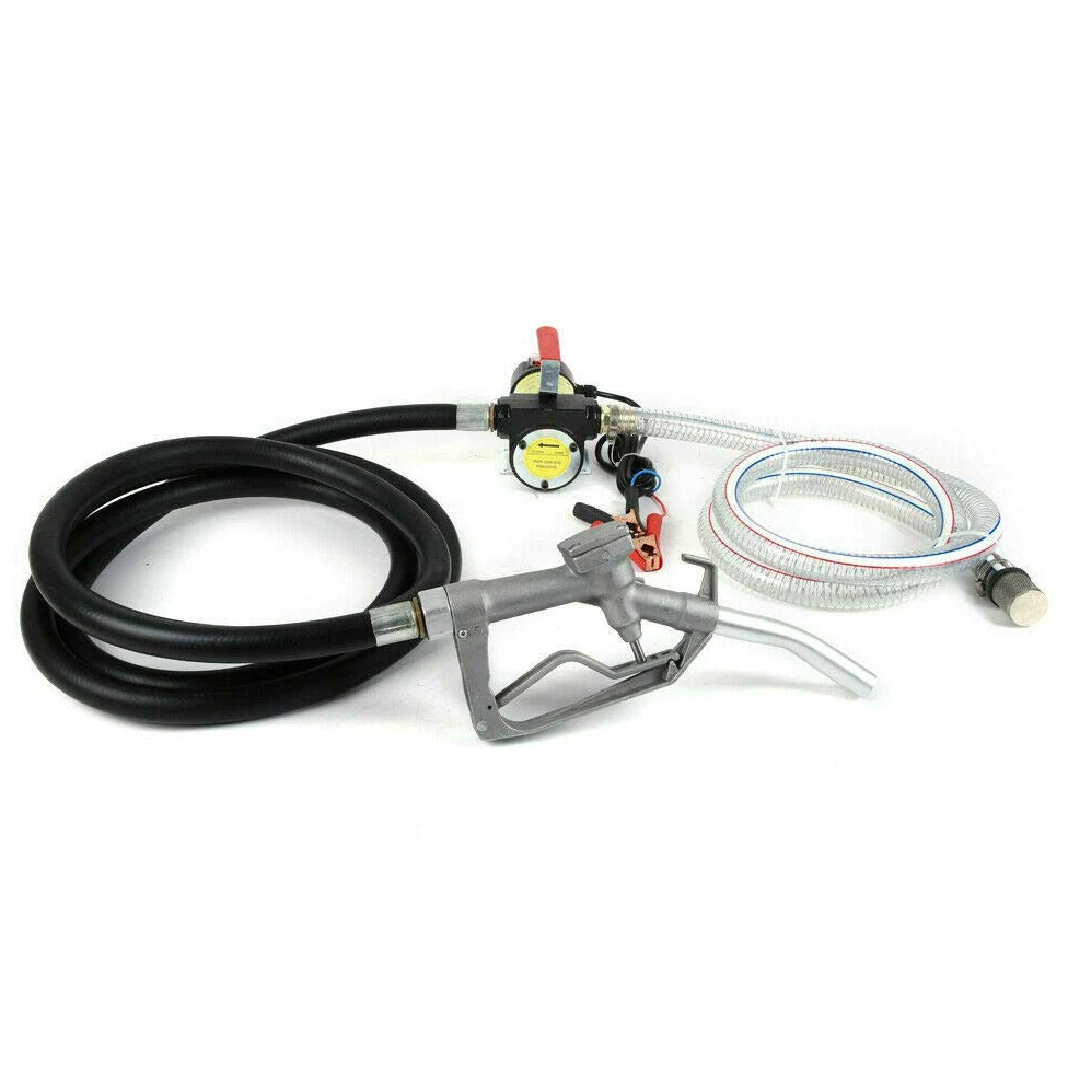 Bomba diésel combustible autocebante bomba transferencia combustible diésel 50 l/min bomba aceite con pistola y 2 tuberías PVC bomba succión aceite, 42 PSI, 12V