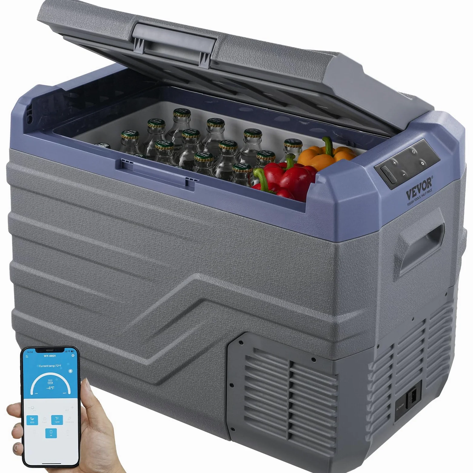 VEVOR Nevera de Compresión Portátil 37 L Mini Nevera para Coche 12/24V CC y 100-240V CA Caja Enfriadora de Zona Única Temperatura Ajustable de -20°C a 20°C para Camión Barco Casa 618 x 376 x 442 mm