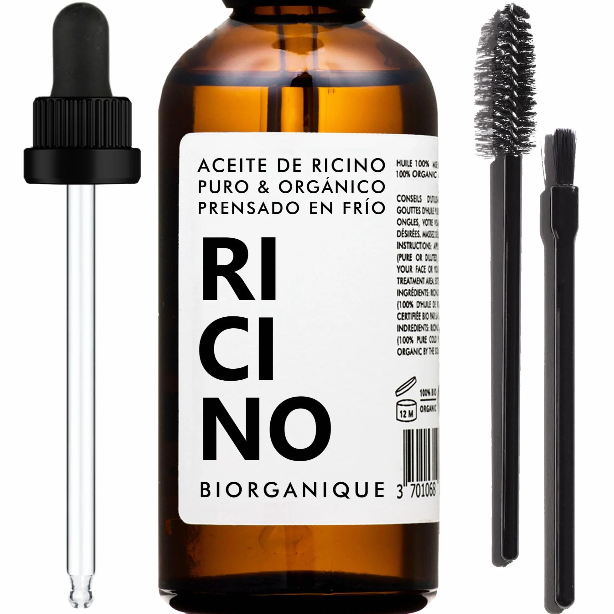 Aceite de Ricino BIO 100% Puro Prensado en Frío 100 ml Vegano Botella de Vidrio