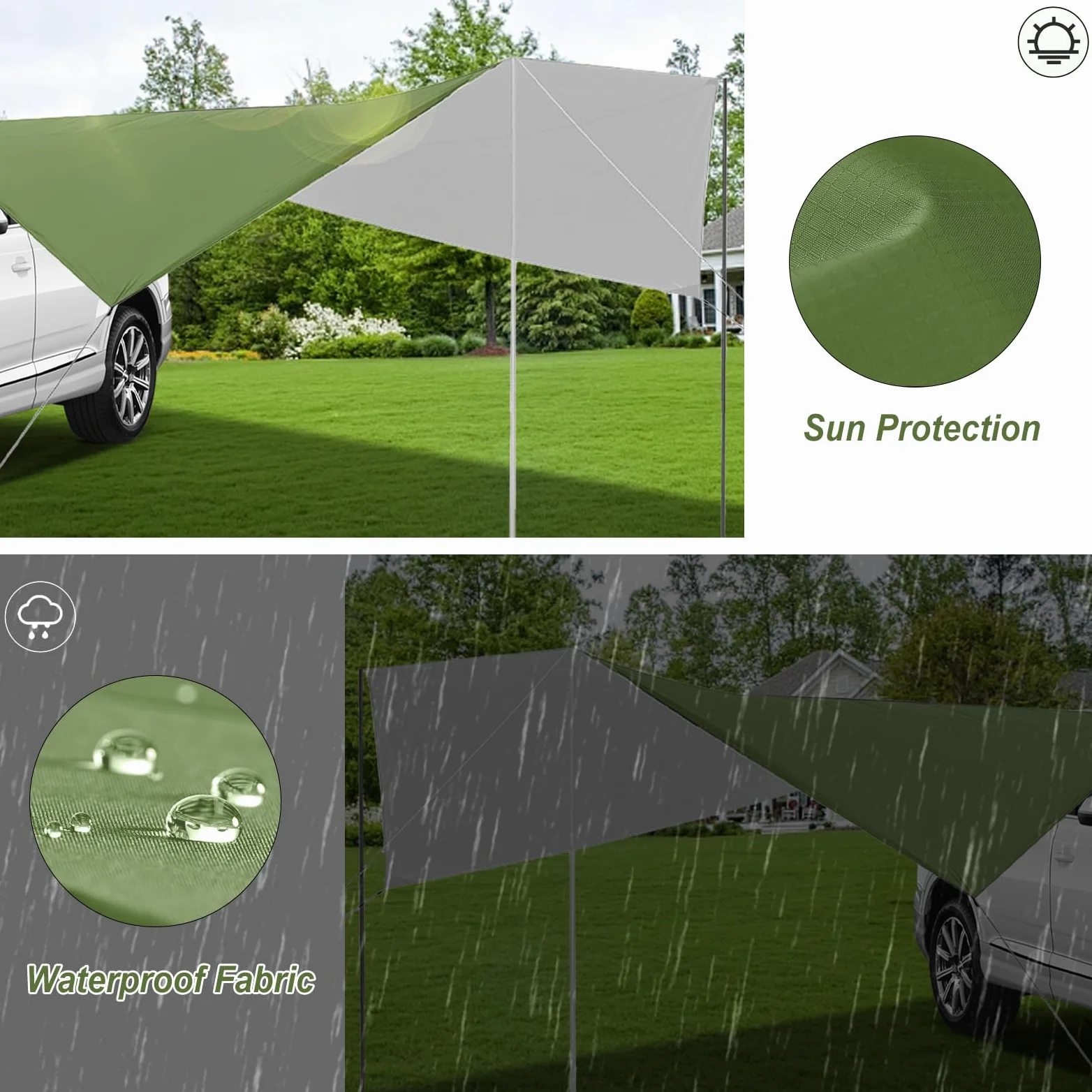 Toldo Coche, Toldo para Portón Trasero y Furgoneta, Autocaravana, Lateral Impermeable, Sol, 280 x 380 cm (Azul)