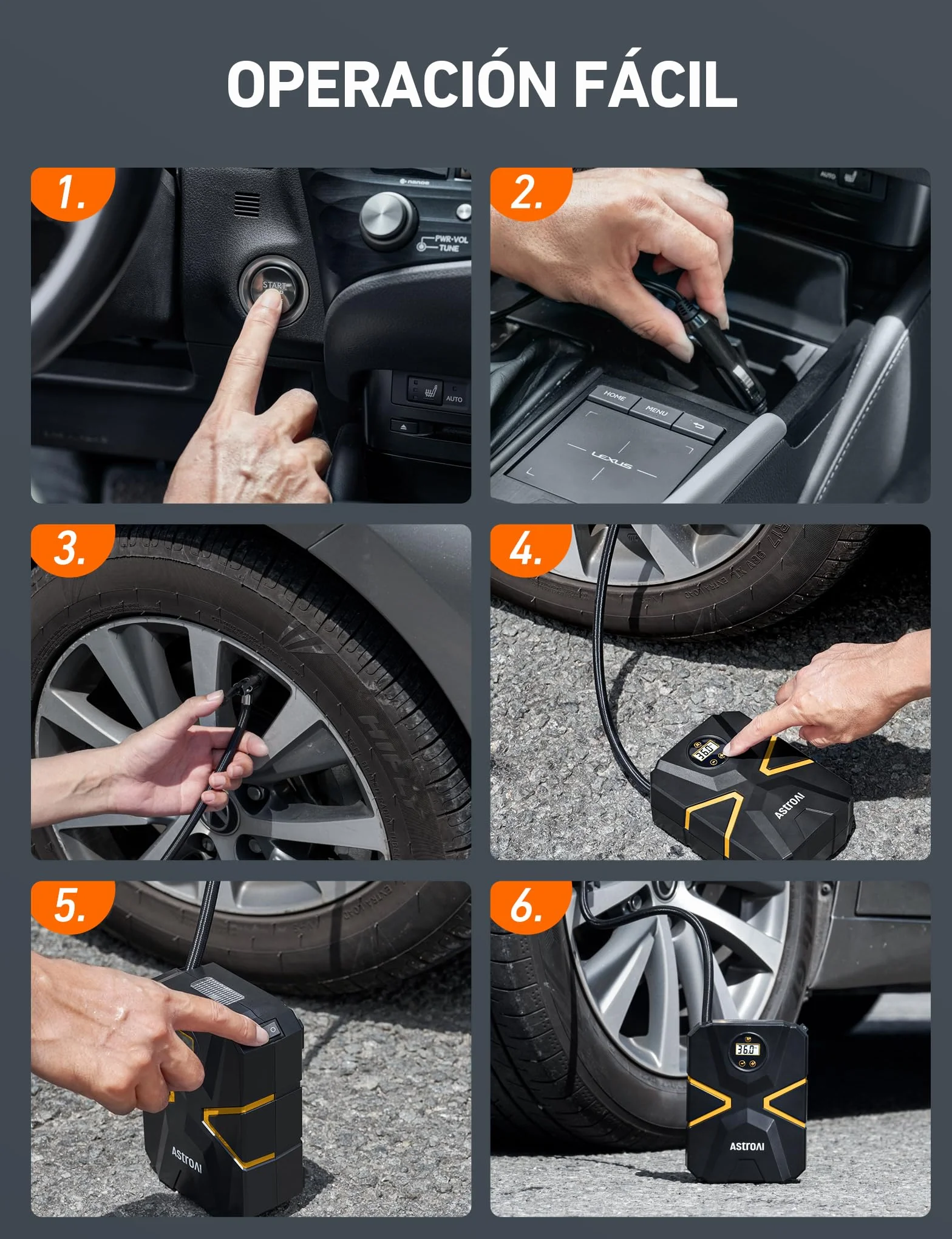 AstroAI Inflador Ruedas Coche Digital 12V, Compresor Aire Portátil 150 PSI, Hinchador Neumáticos Eléctrico Multiuso con Pantalla LCD y Luz LED Apagado Automático para Coche, Bicicleta, Moto y Etc.