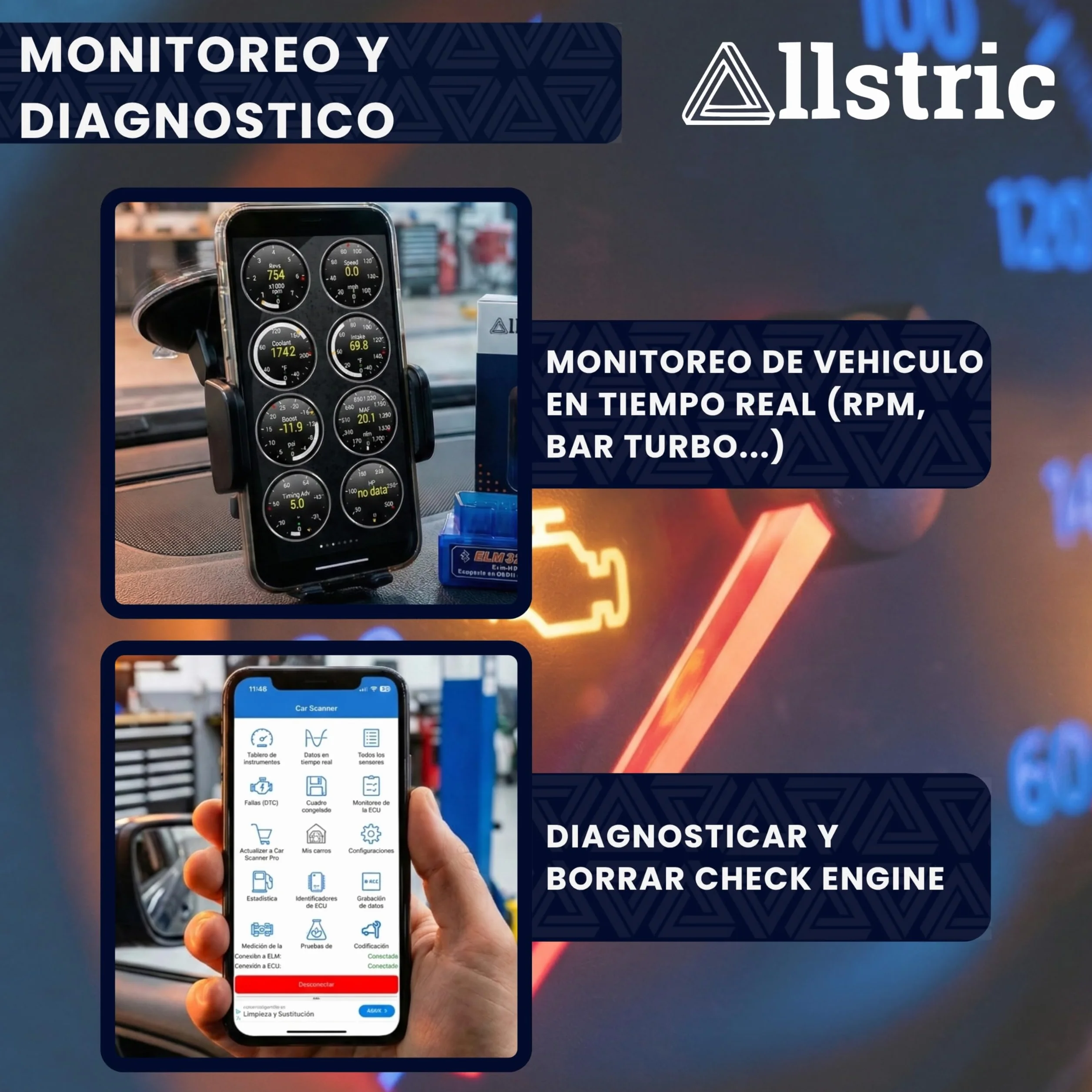 Obd2 Diagnosis Coche Multimarca. ELM 327 Lector y Herramienta de Análisis y Diagnostico. Obd2 Bluetooth OBD Original para Escaner. Maquina Diagnosis Coche de Fallos y Errores.