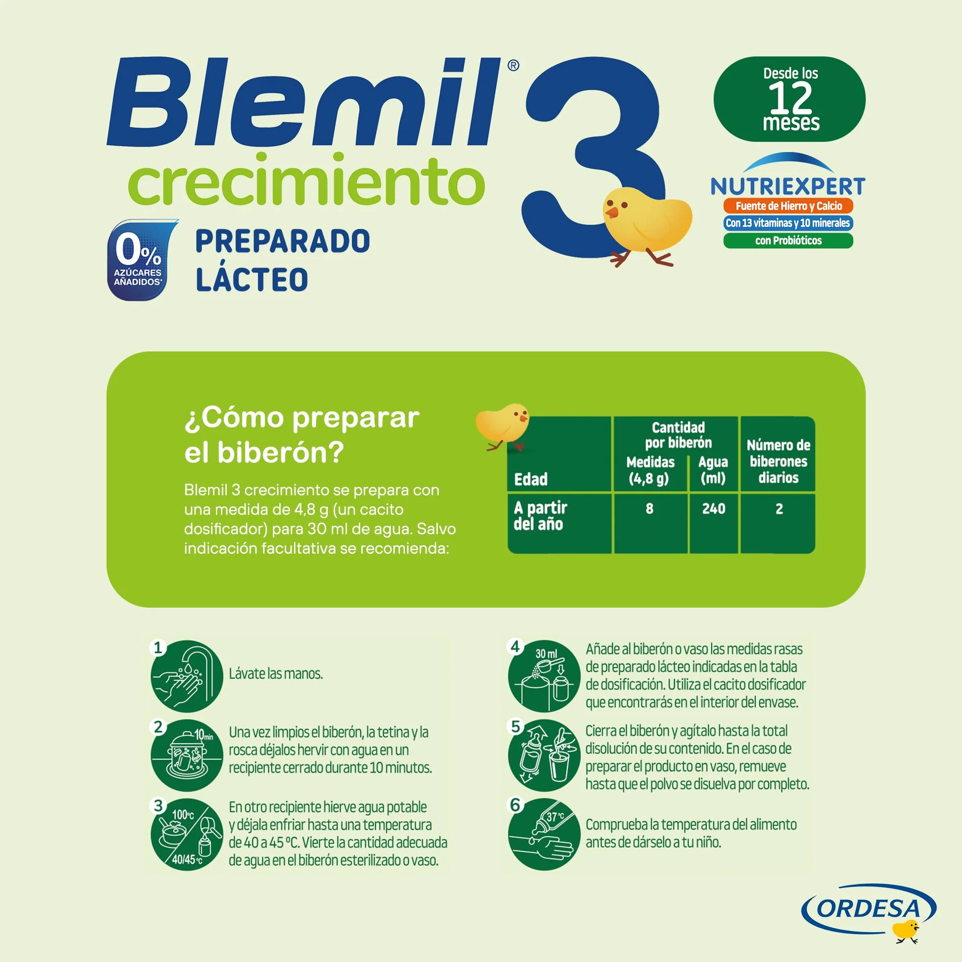 Blemil 3 Crecimiento 0% Azúcares Añadidos 800g Preparado Lácteo en polvo para Niños 1-3 Años