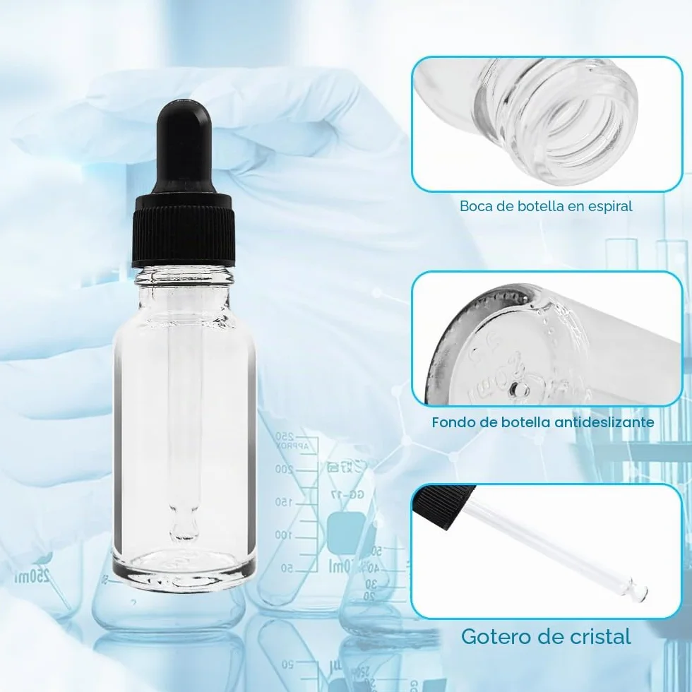 Botella cuentagotas vacía de ámbar para aceite esencial, vidrio, 5-50 ml, recargable