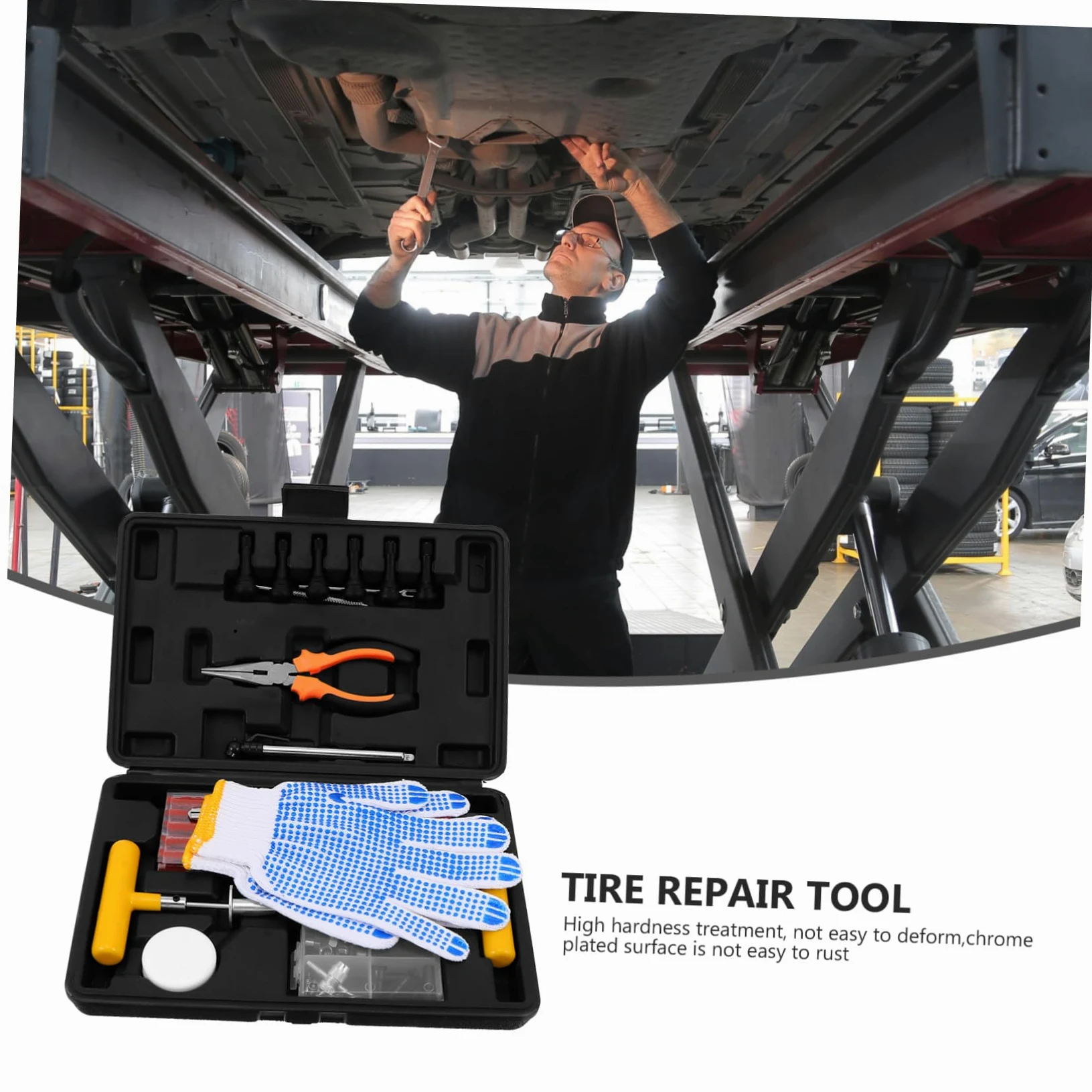 GLEAVI Kit de Reparación de Neumáticos para Coche, 100 Piezas, Portátil y Ligero, de Acero y Goma, para Reparación de Coche Momento