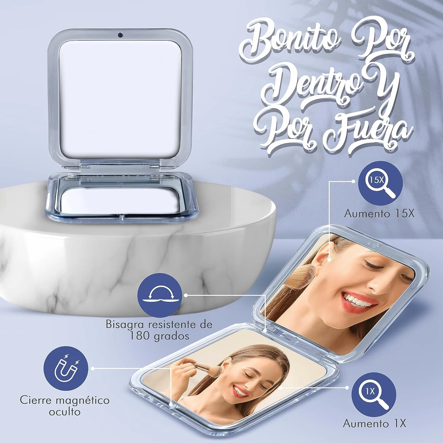 Mirrorvana Espejo de Bolsillo con Aumento 15X Plegable Portátil Maquillaje Plata