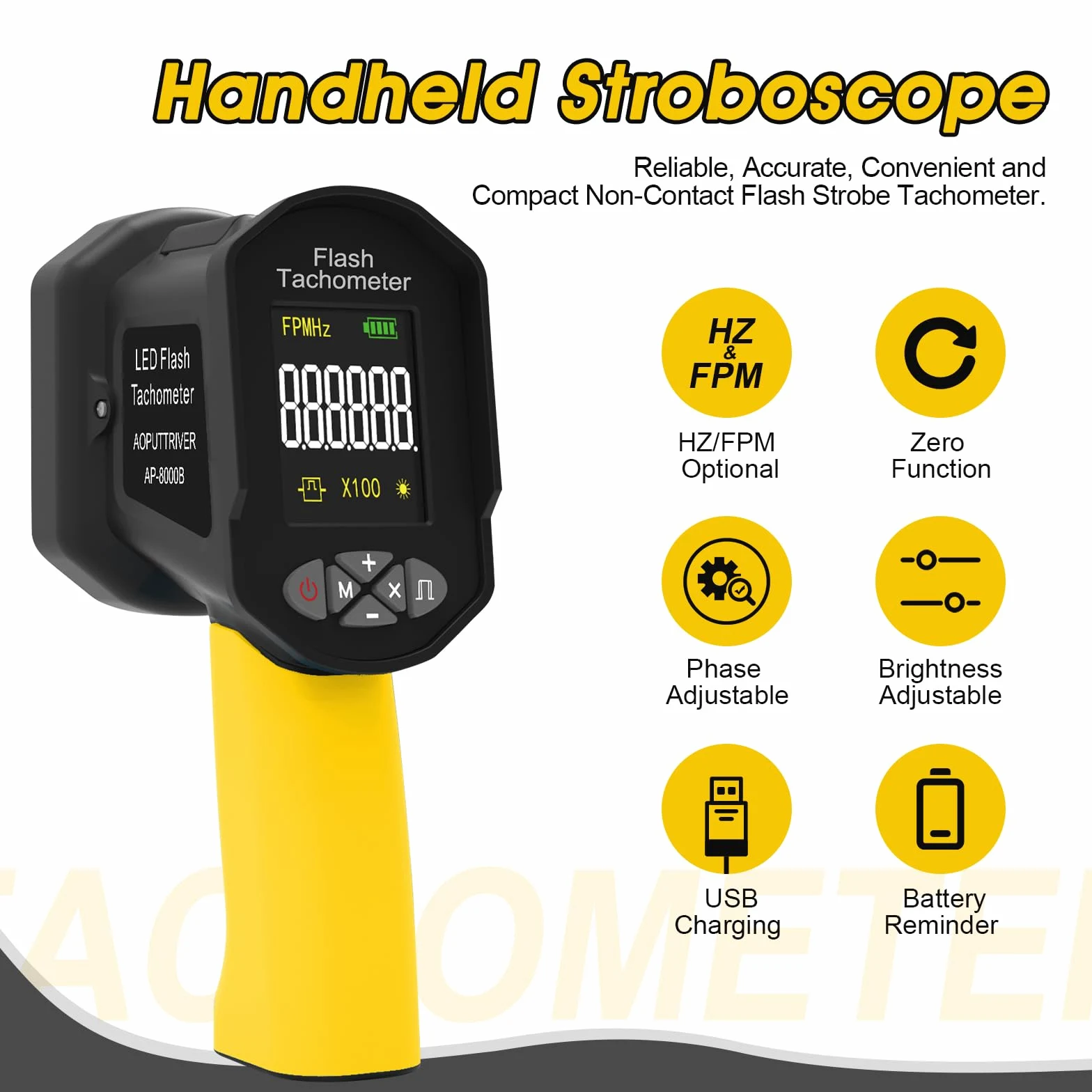 LED estroboscópico digital, tacómetro 60-100000RPM, 16 luces LED ajustable