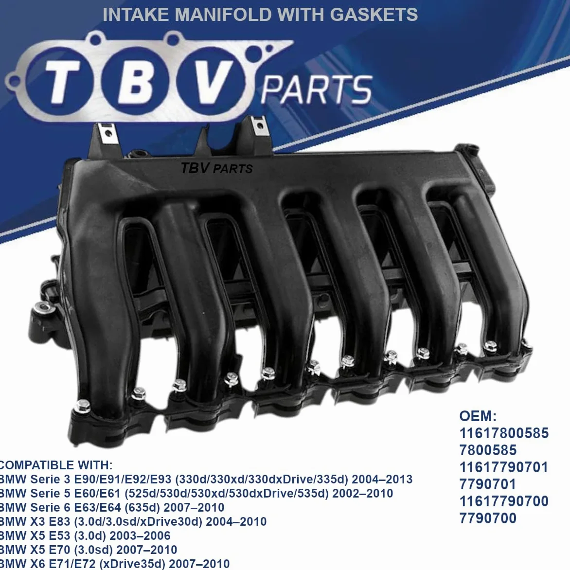 Colector de Admisión con Juego de Juntas | Compatible con Ref. 11617800585 11617790701 11617790700 7800585 7790701 7790700 Para Motores M57 D30 / M57 D25