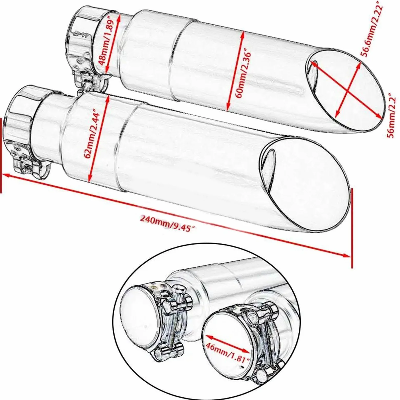 Tubos De Escape con Silenciador Accesorios para Motocicleta Tubo Doble Salida Aleación Acero para Indian Scout Bobber 2018-2024