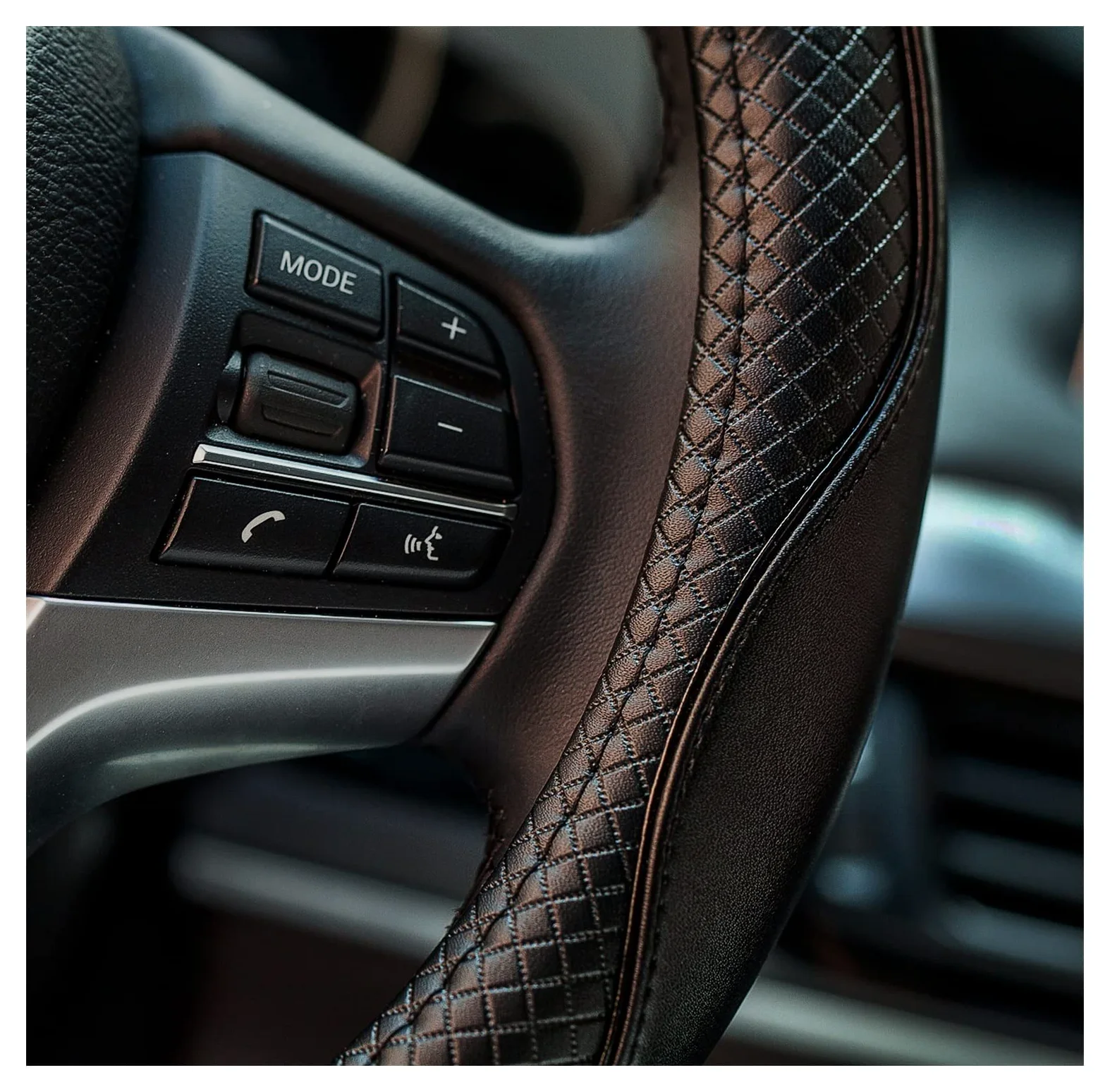 Funda Volante Funda Volante Cuero En Relieve para Accesorios Interior Automóvil Funda Protección Mango Universal Cuero Genuino 38CM Cubierta Volante (Color : Black Light Cffee)