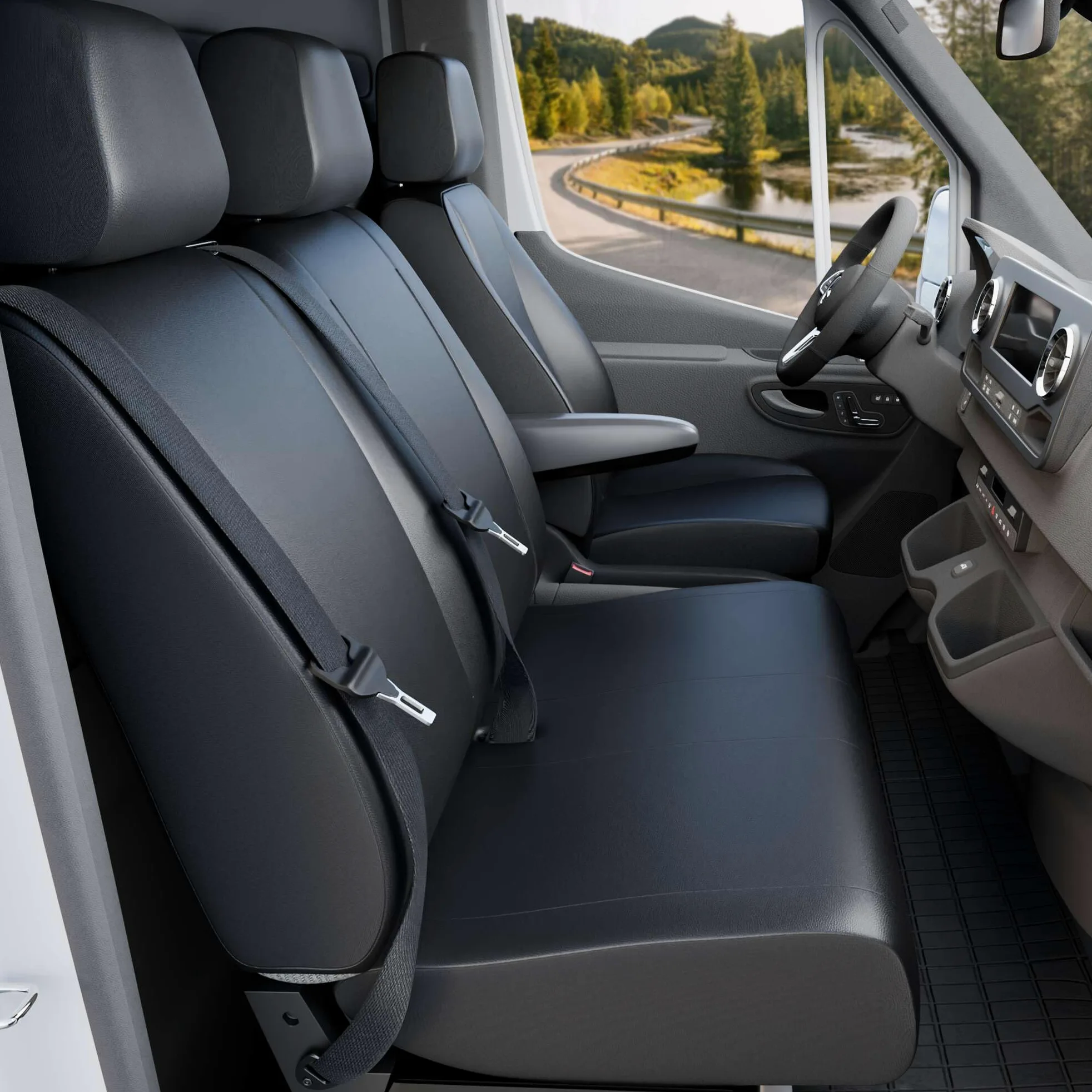 WALSER 11542 Funda de asiento de coche ajuste de transportador, funda de asiento de imitación de cuero antracita compatible con Ford Transit Connect, pasajero de doble plaza