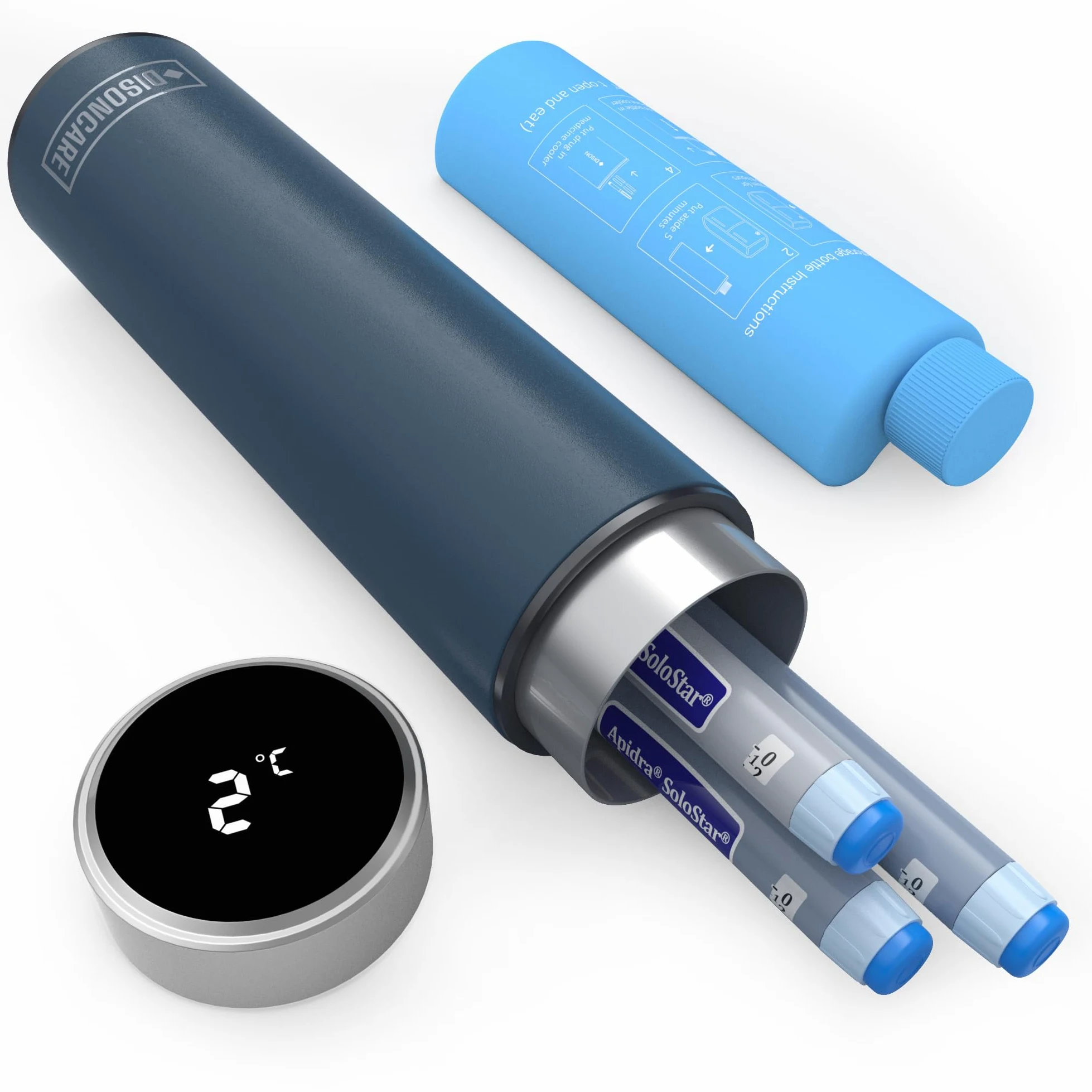 DISONCARE 60H Smart Nevera Portatil Insulina Viaje Temp-Display,Estuche Isotermica Medicamentos para Diabetes,Enfriamiento con 2 Enfriadory y QR Alerta MéDica(Marino Azul)