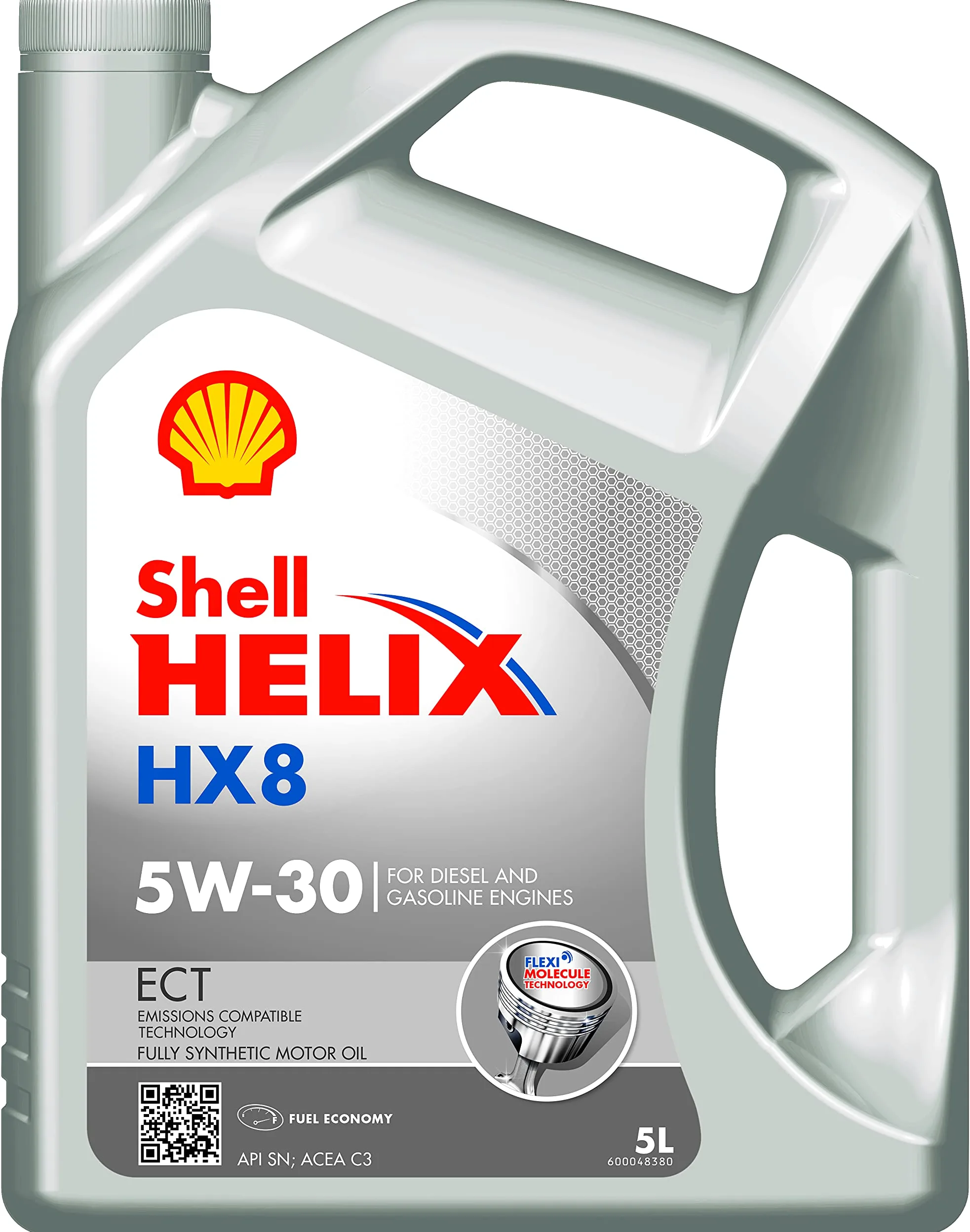 SHELL Aceite de motor 5W-30 Helix Aceite completamente sintético ACEA C3 API SN HX8 ECT 5L Compatible con VW Polo V Hatchback 6R1, 6C1 Golf 7 Hatchback 5G1, BQ1, BE1, BE2 Passat B8 Variant 3G5, CB5