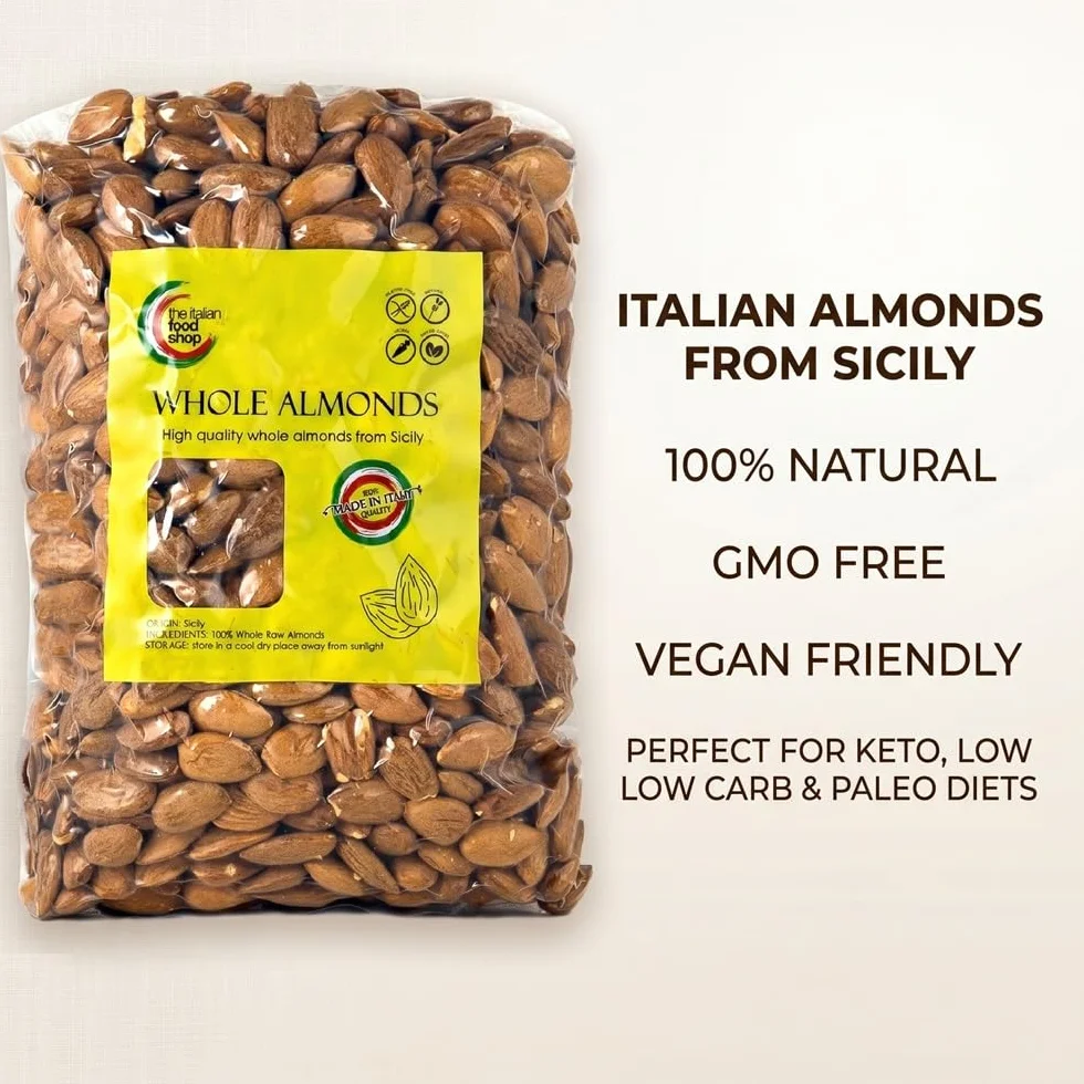 Almendras Crudas sin Cáscara 1Kg Natural Origen Italia Enteras Sin Sal Sin Gluten