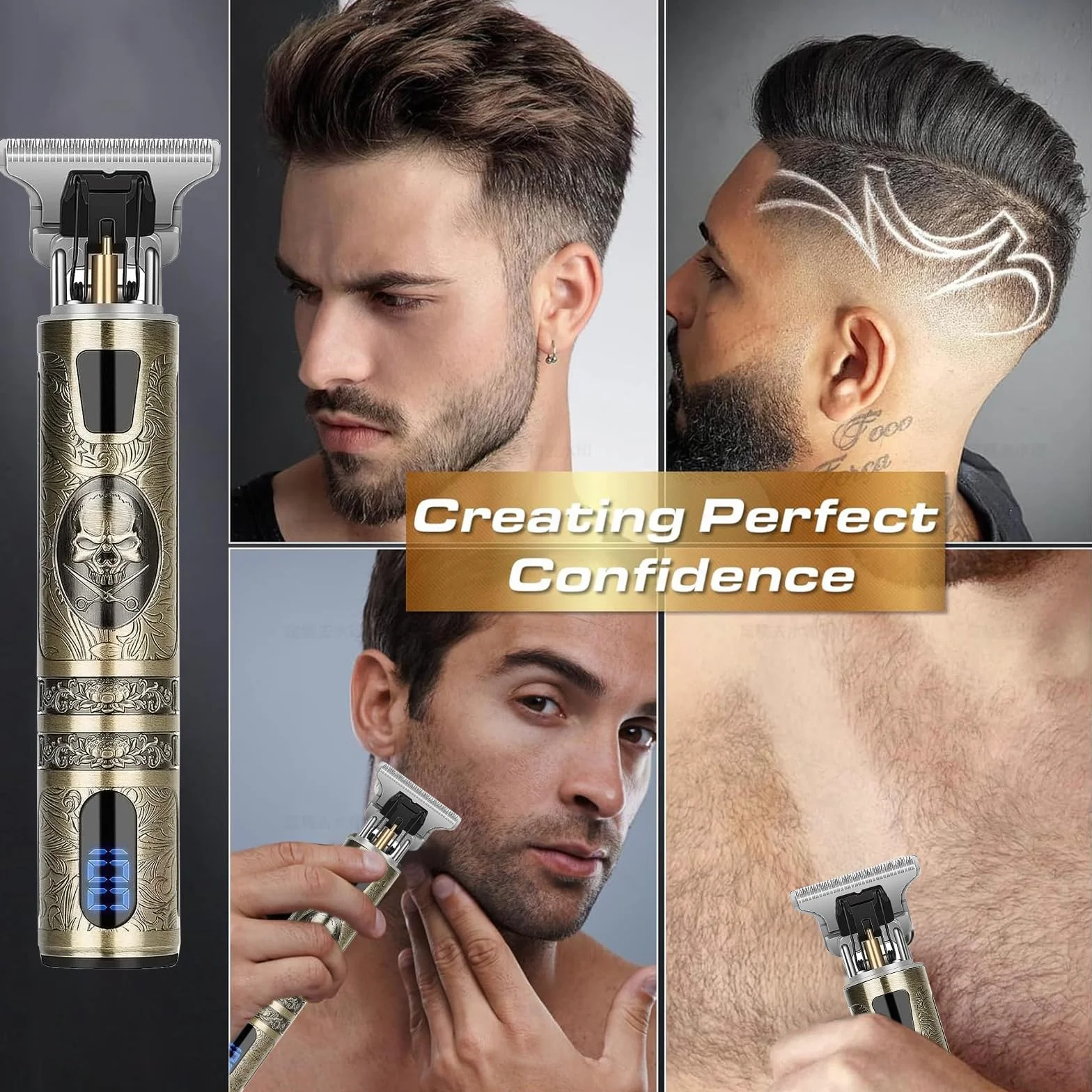 Máquina de Cortar Pelo Profesional Cortapelos Hombre Barba Cuchilla T Zero Gap Recargable USB Impermeable 4 Peine 1.5-4mm