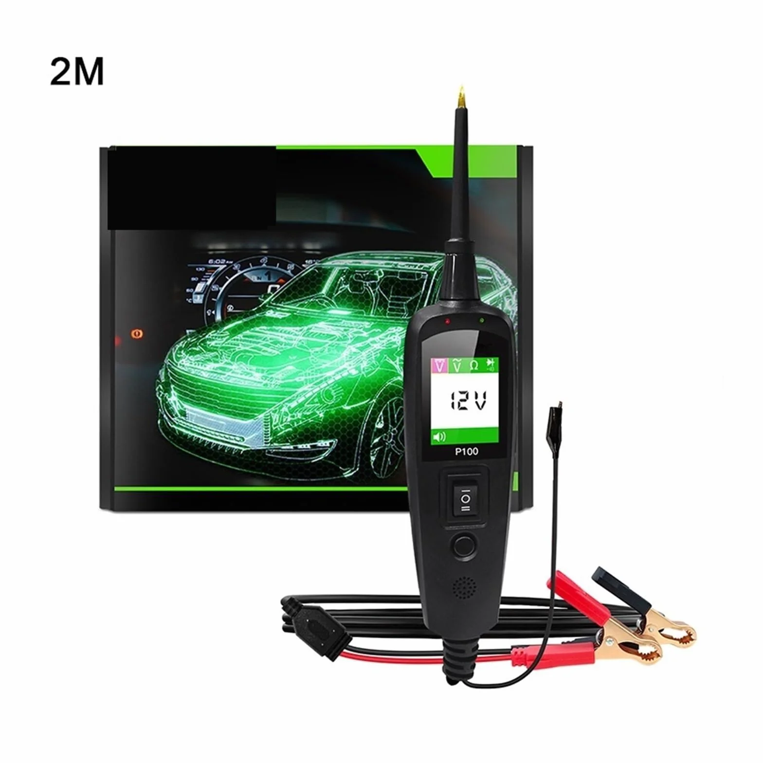 Comprobador de baterías de coche, Instrumento de diagnóstico circuitos camiones, motocicletas y automóviles P100, herramienta mantenimiento for pruebas cortocircuito, comprobador vehículos(10m tester)