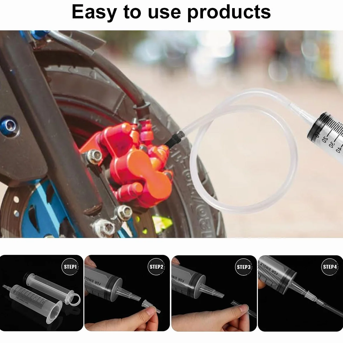 Kit de purga de freno de motocicleta con manguera de 50 cm, jeringa de embrague hidráulico 100 ml, sistema de disco para aceite