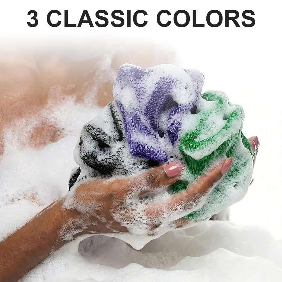 HOTUT 3 Piezas Esponja Exfoliante Africana, Esponja Corporal de Ducha y Baño con Cordón, Esponja Suave que Multiplica Espuma, Esponja Ergonómica de Cuerpo Entero